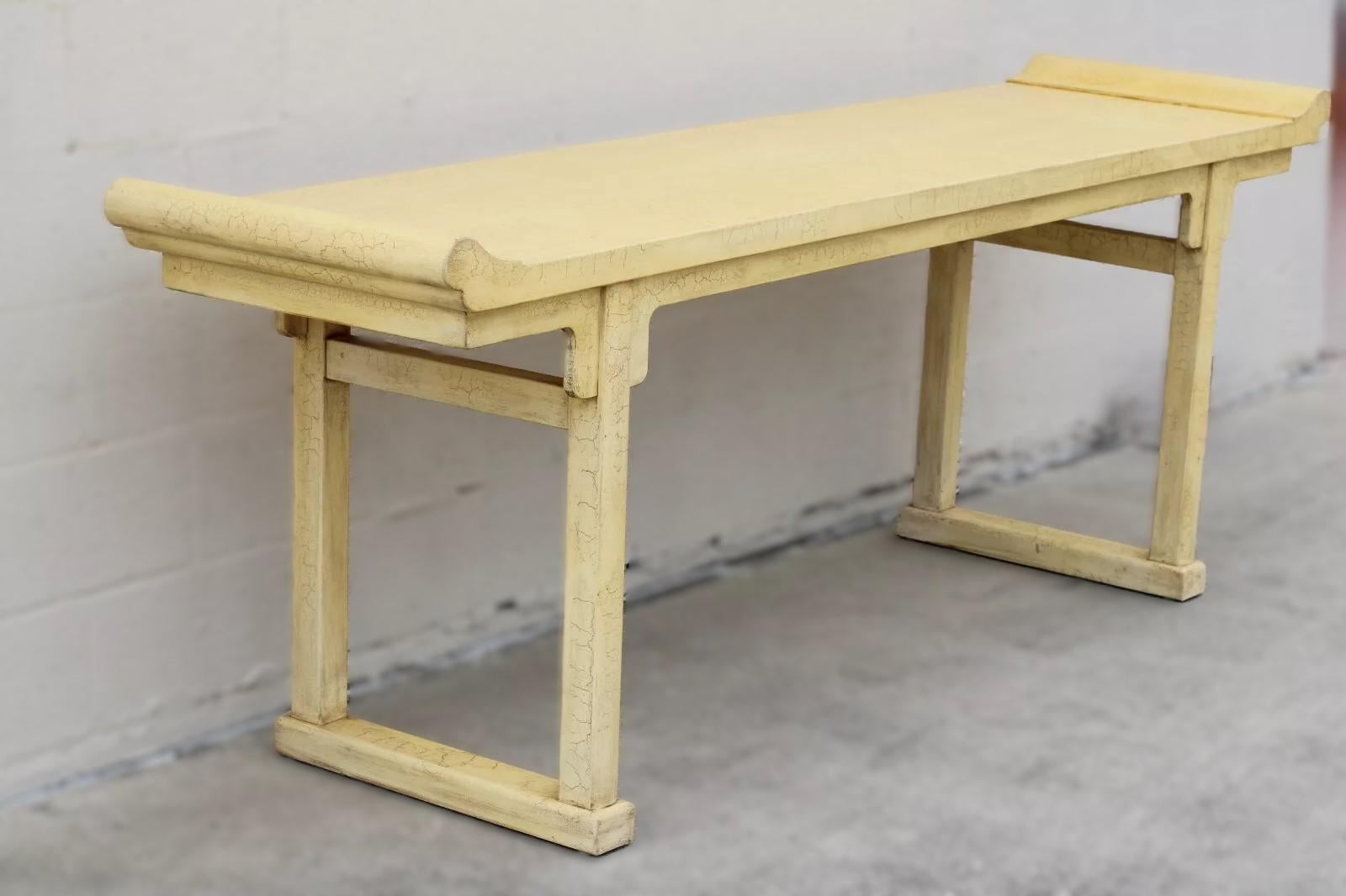 Glazed Monumental McGuire Ming Altar Table with Ivory Crackle Finish For Sale