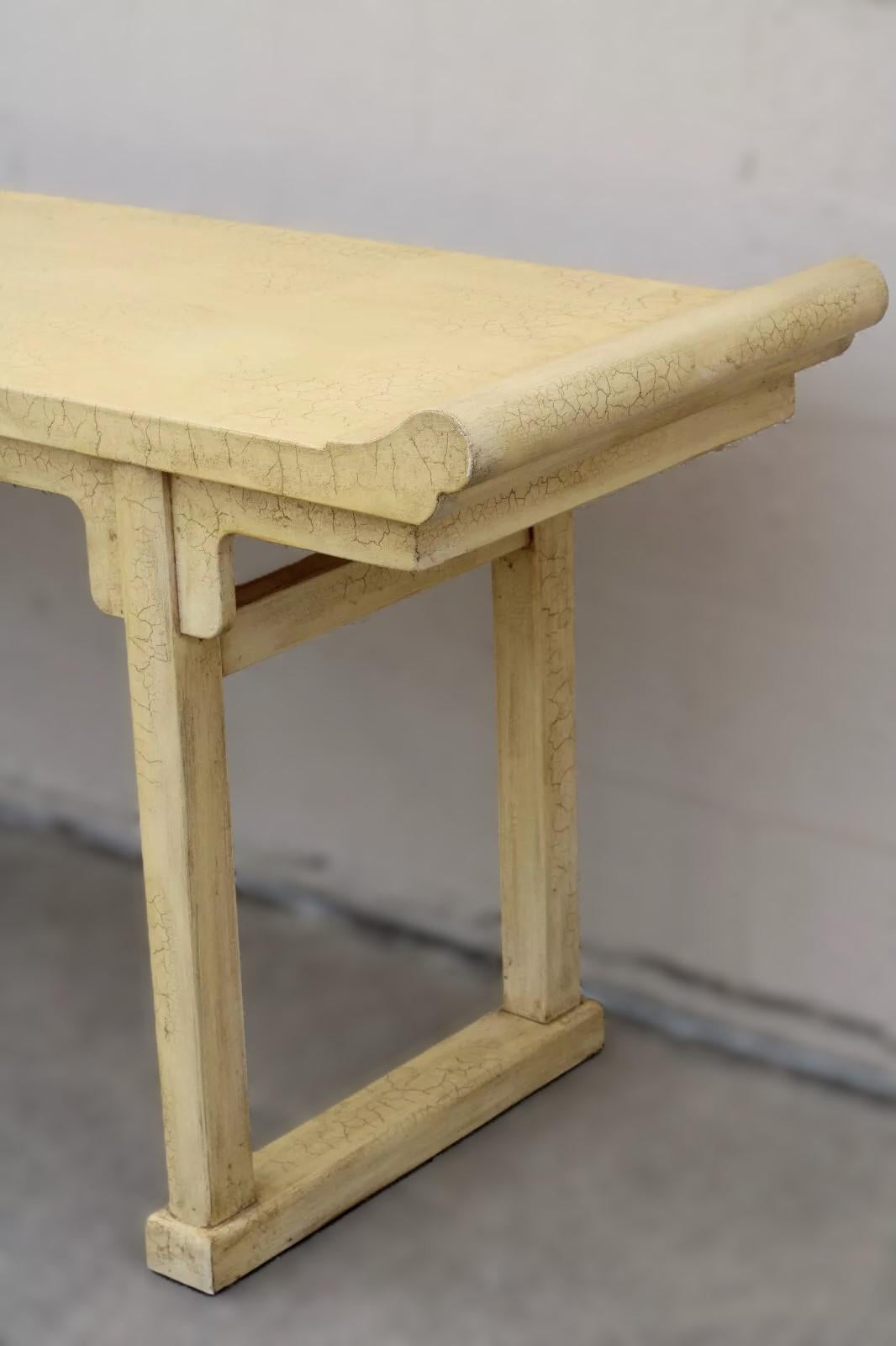 Monumental McGuire Ming Altar Table with Ivory Crackle Finish In Good Condition For Sale In Vero Beach, FL
