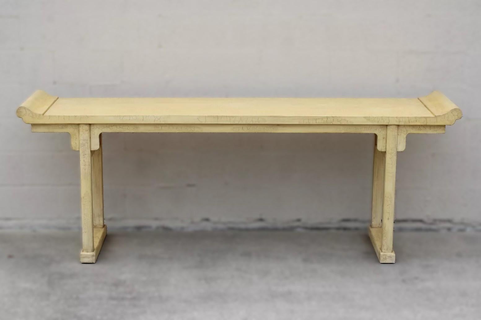 20th Century Monumental McGuire Ming Altar Table with Ivory Crackle Finish For Sale