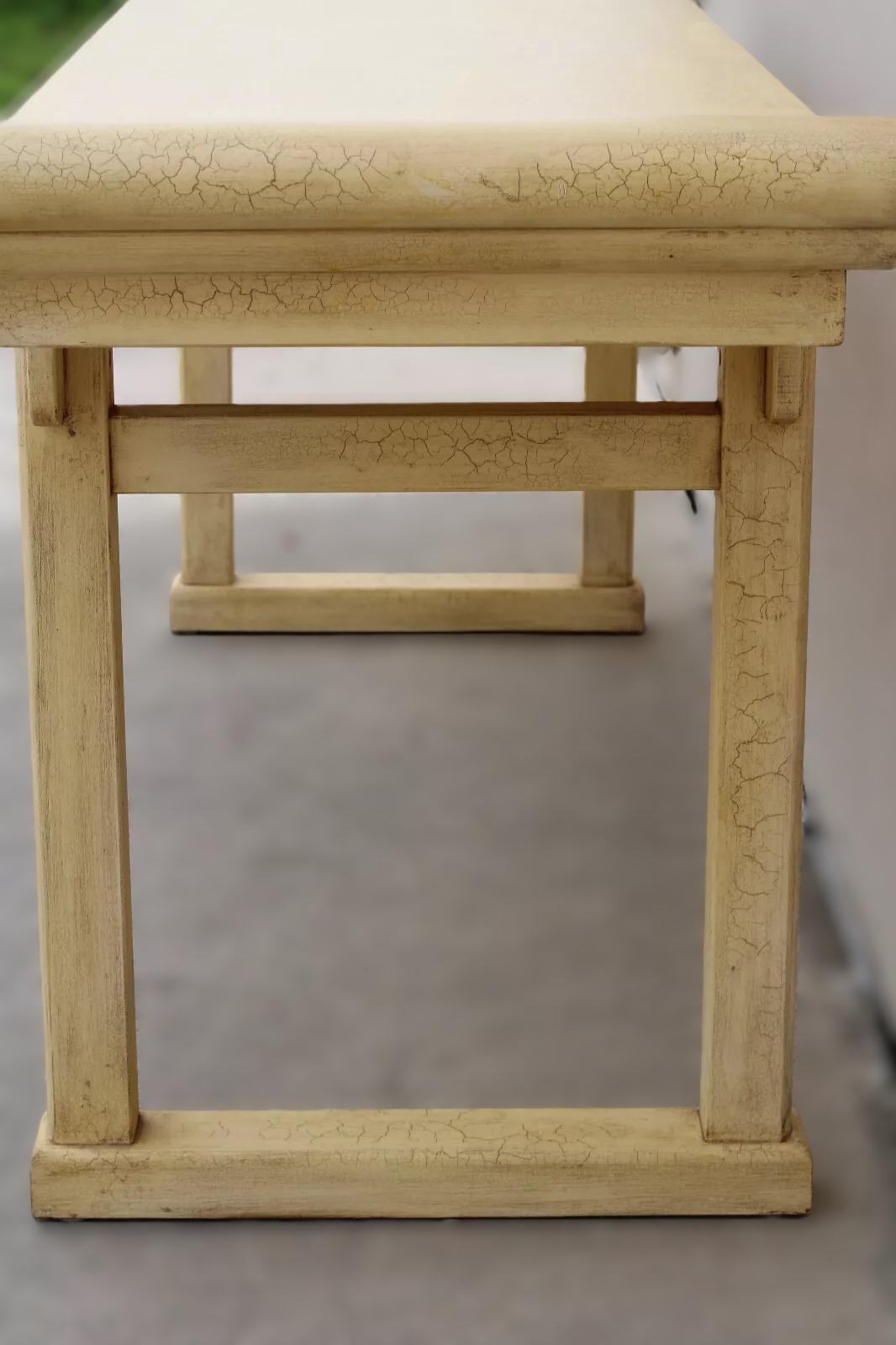 Hardwood Monumental McGuire Ming Altar Table with Ivory Crackle Finish For Sale