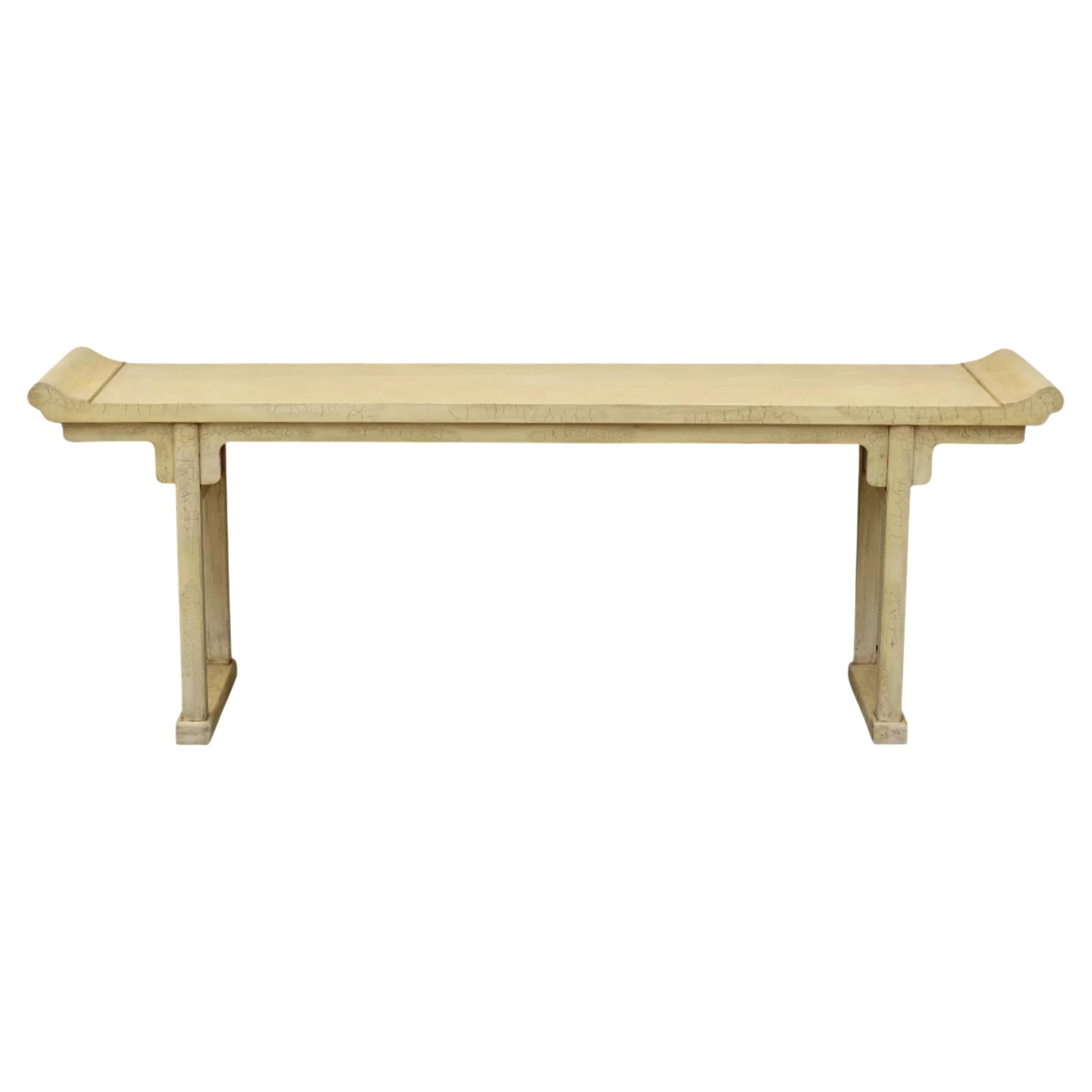 Monumental McGuire Ming Altar Table with Ivory Crackle Finish