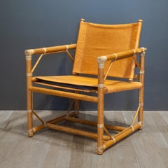 McGuire Leather and Teak Officer's Chair and Ottoman