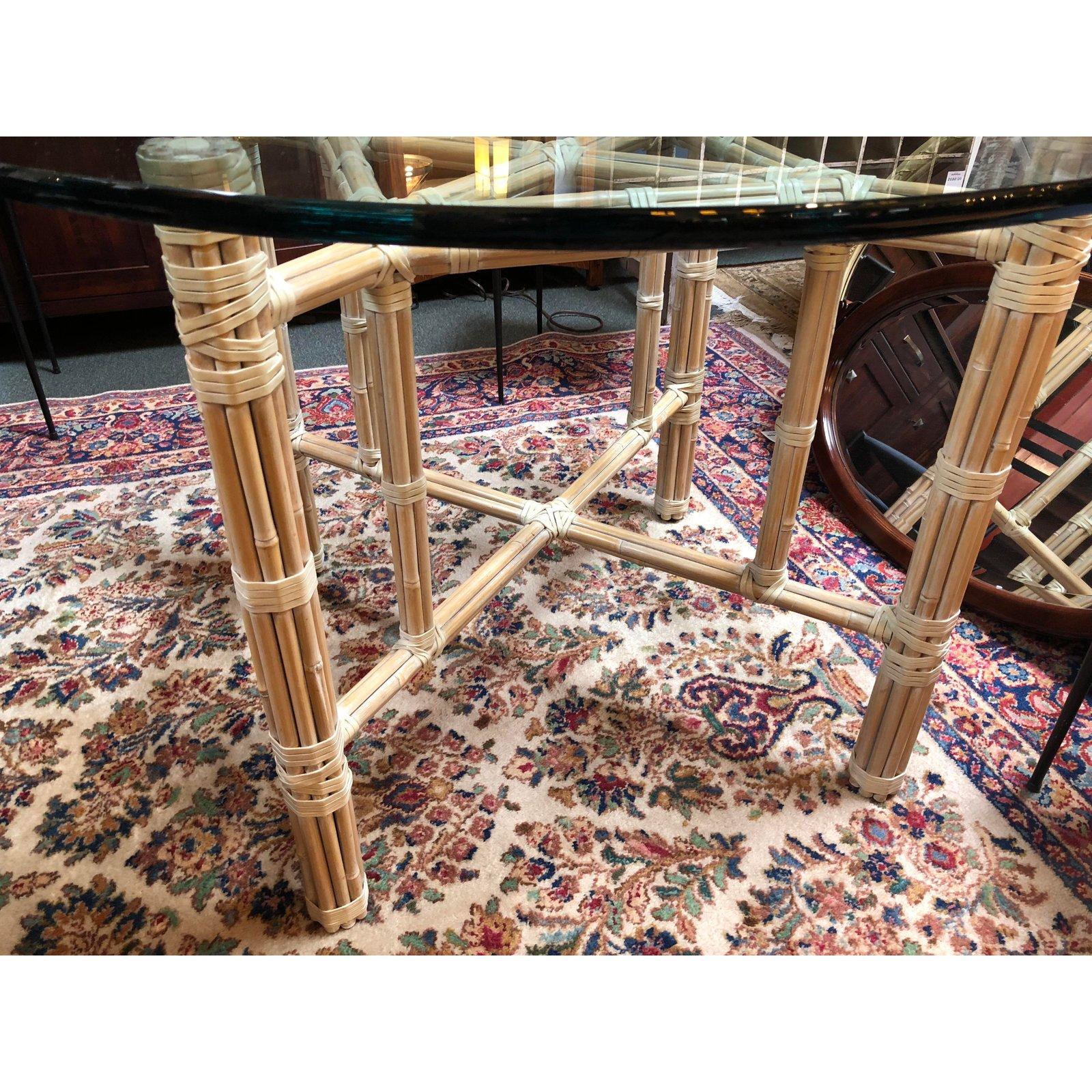 Hand-Crafted McGuire Leather Wrapped Bamboo Table For Sale