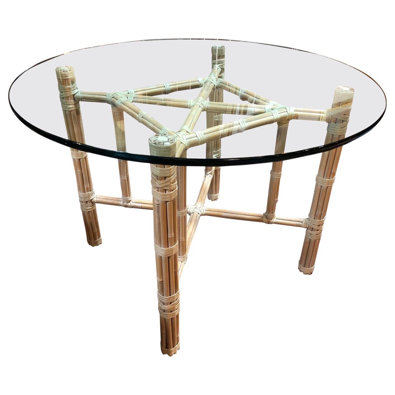 McGuire Leather Wrapped Bamboo Table For Sale