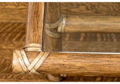 McGuire Long Leather Bound Rattan Glass-Top Cocktail Table