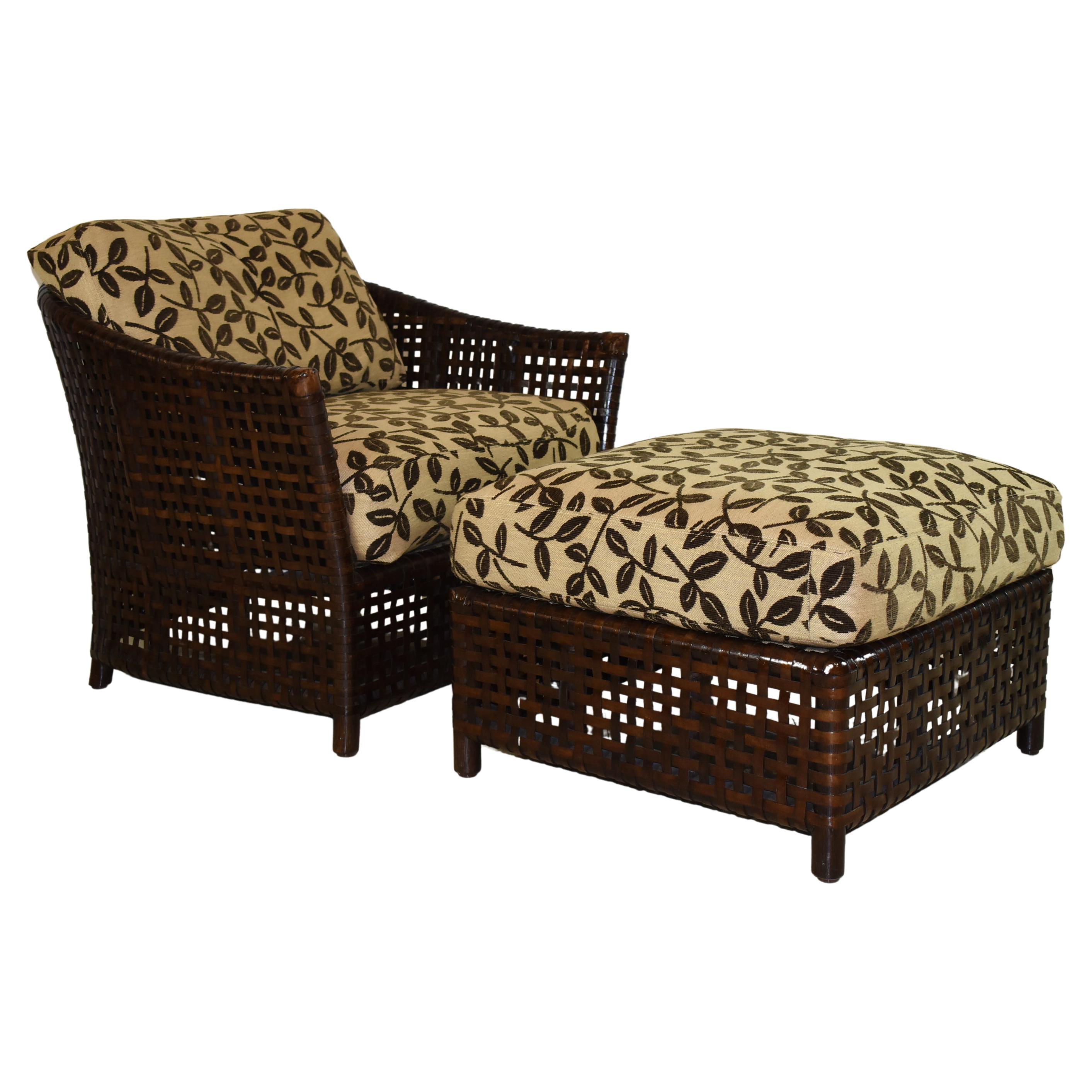McGuire Lounge Chair and Ottoman Set with Leather Weave