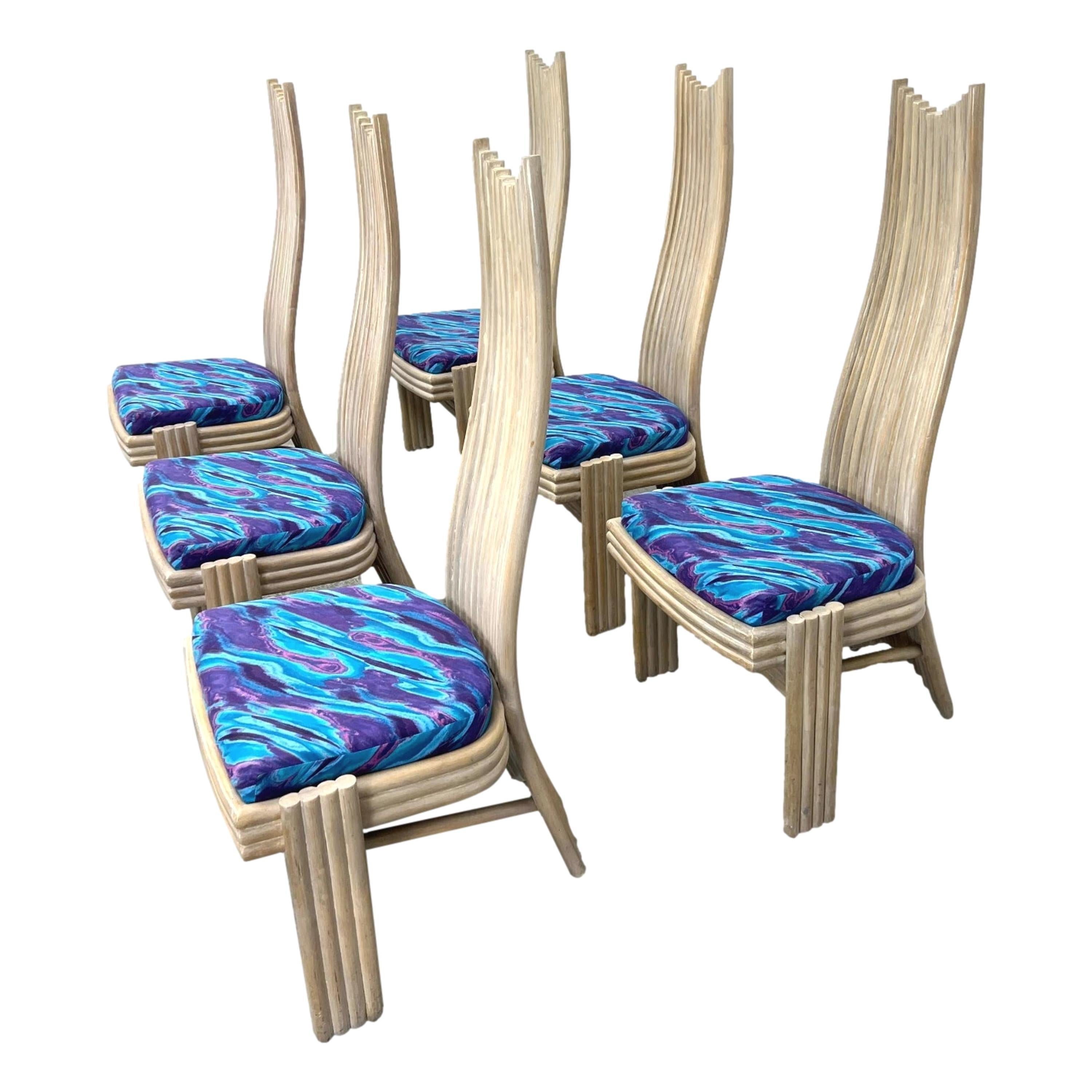 Fait main McGuire Mackintosh Style Sculptural Organic Modern Rattan Dining Chairs en vente