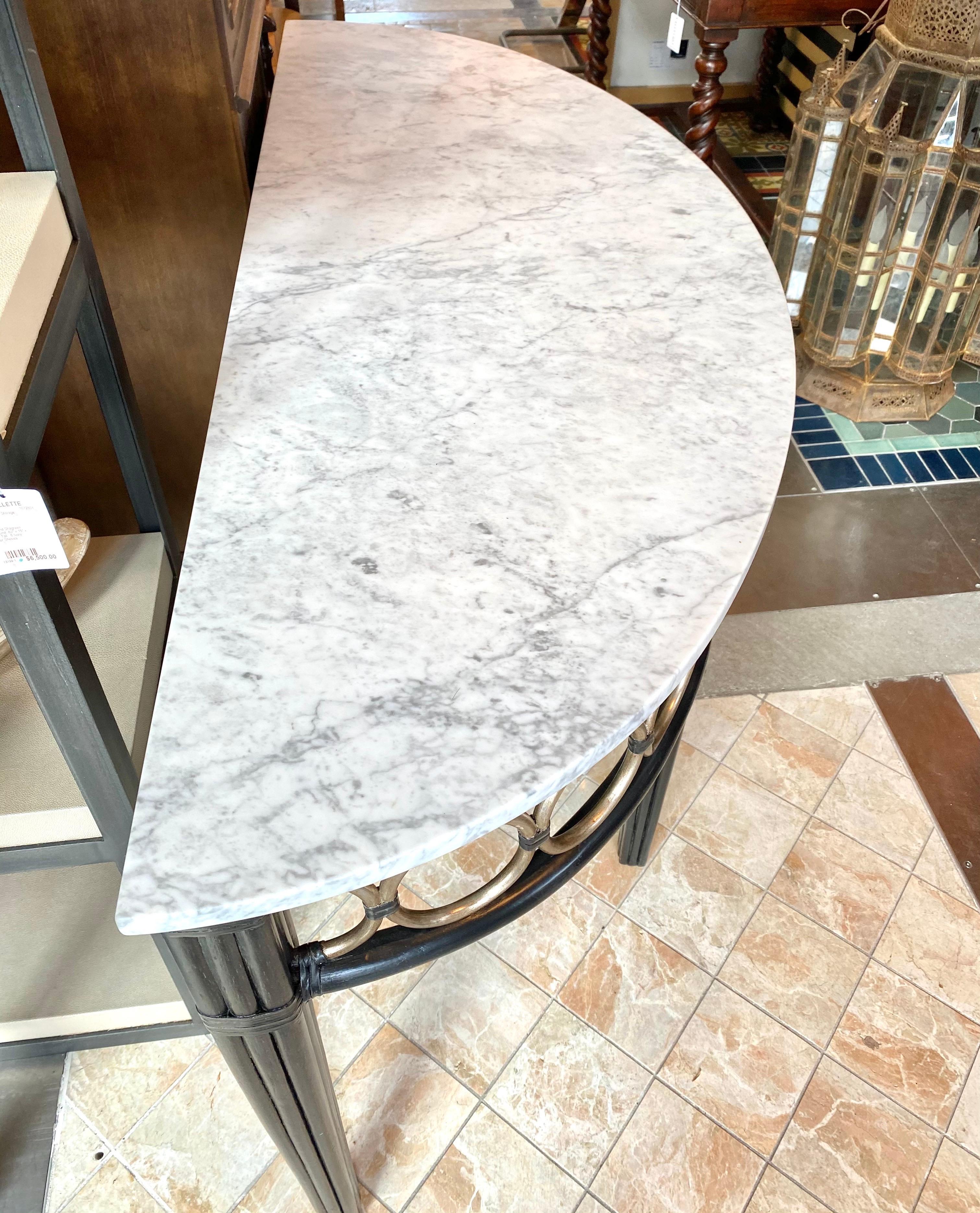 McGuire Marble Demi_Lune with Black Base In Good Condition In Bridgehampton, NY