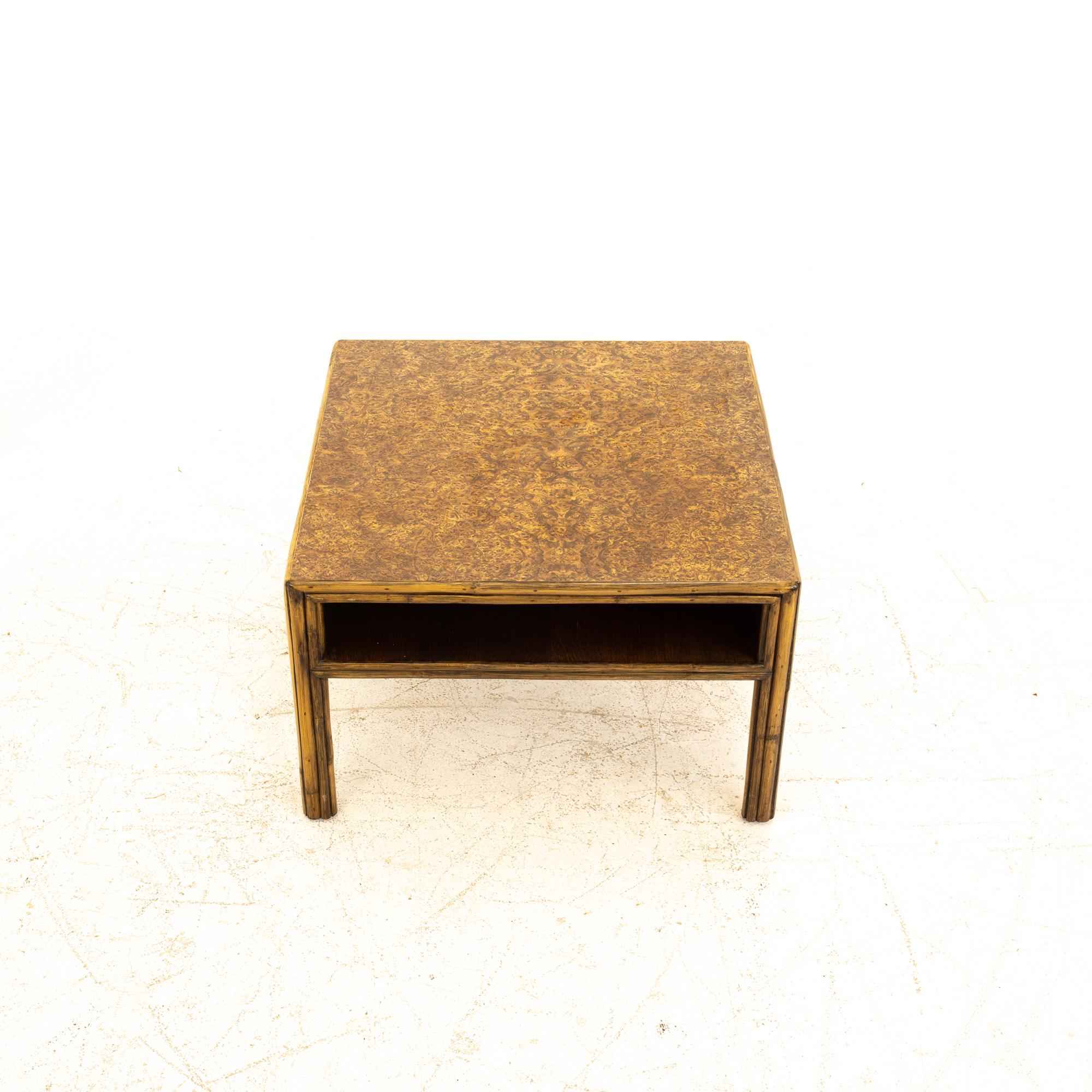 Late 20th Century McGuire Mid Century Bamboo & Burled Laminate Side End Table For Sale