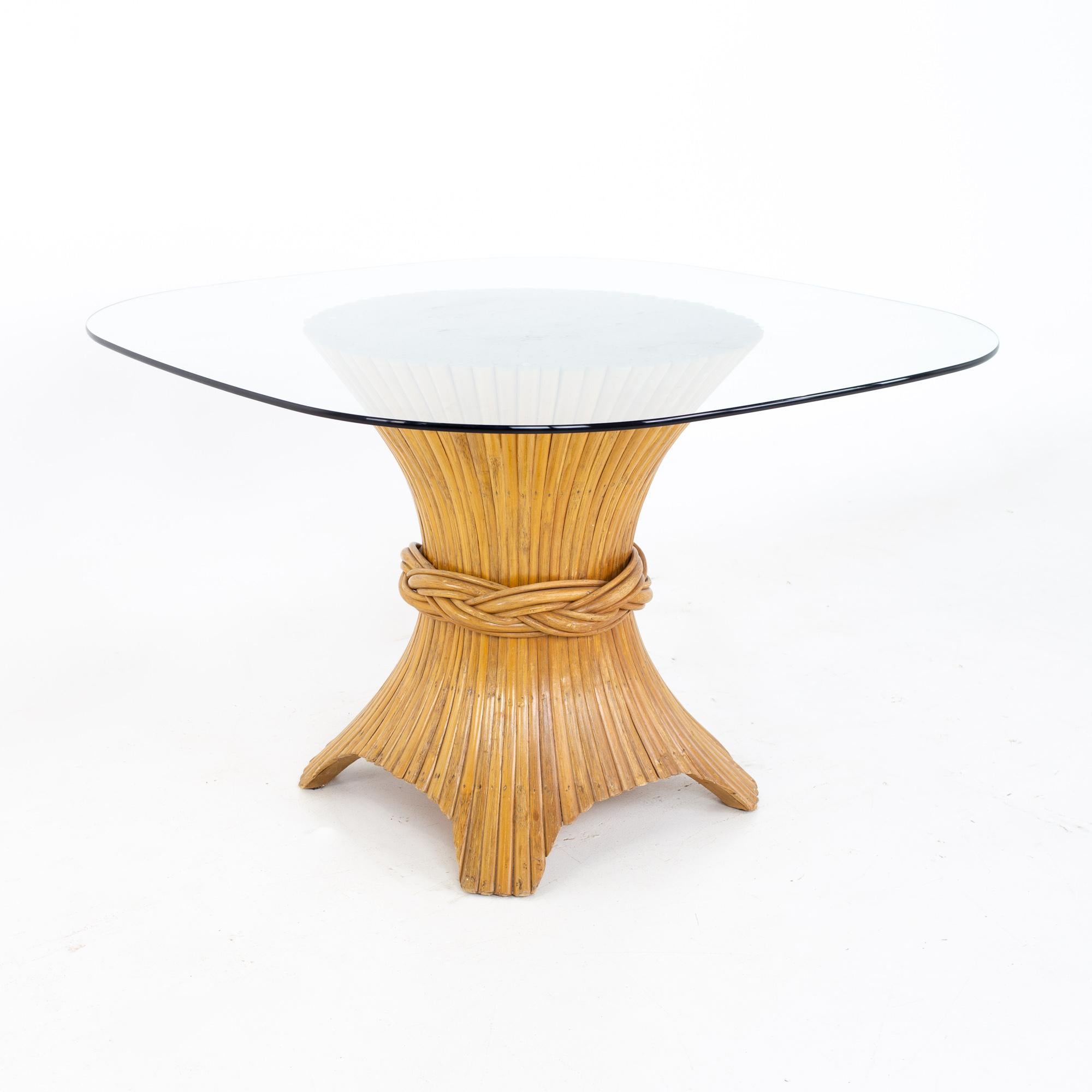 McGuire mid century bamboo sheath glass dining table
Table measure: 45 wide x 45 deep x 28.5 inches high

All pieces of furniture can be had in what we call restored vintage condition. That means the piece is restored upon purchase so it’s free