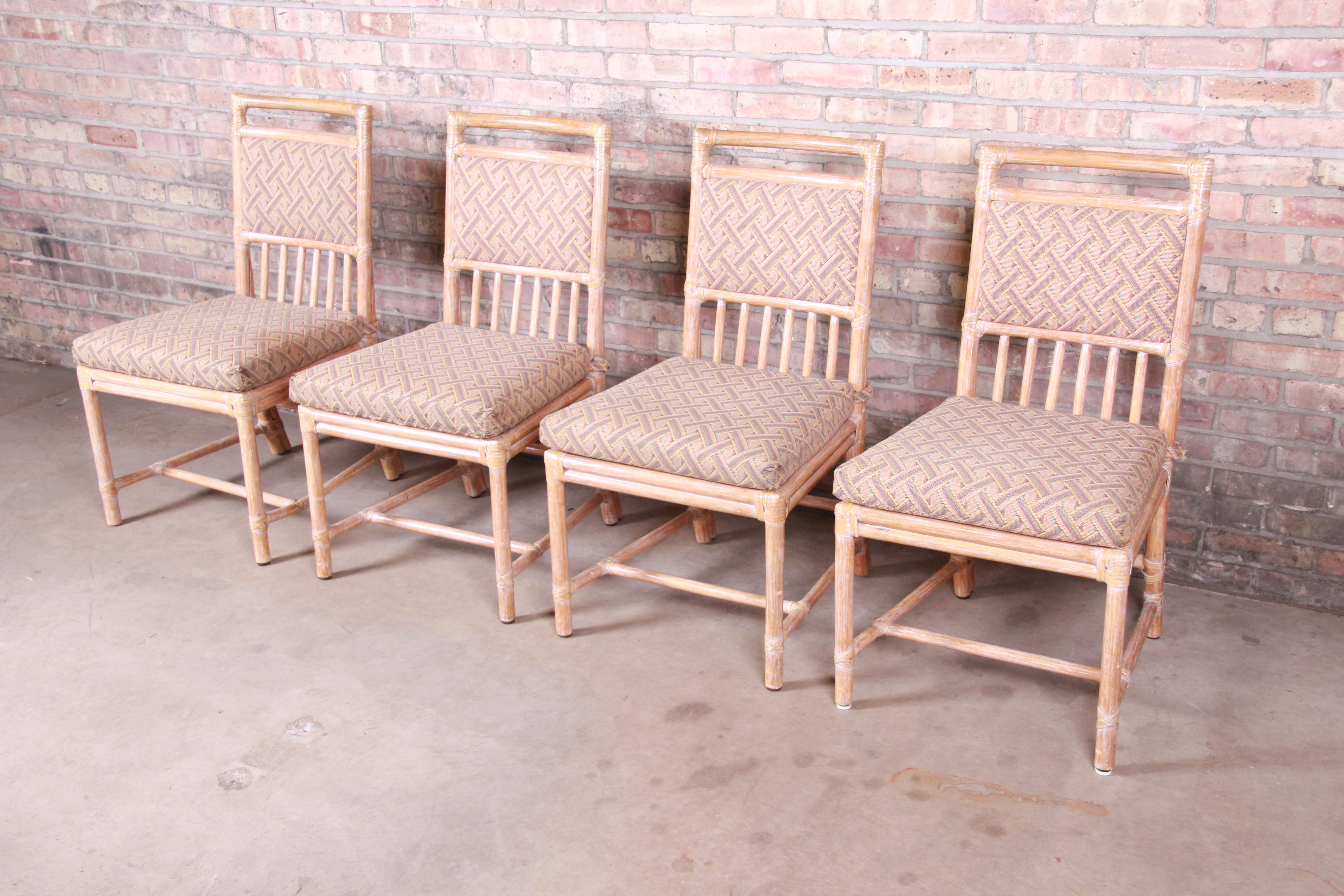 American McGuire Midcentury Hollywood Regency Bamboo Rattan Dining Chairs, Set of Four