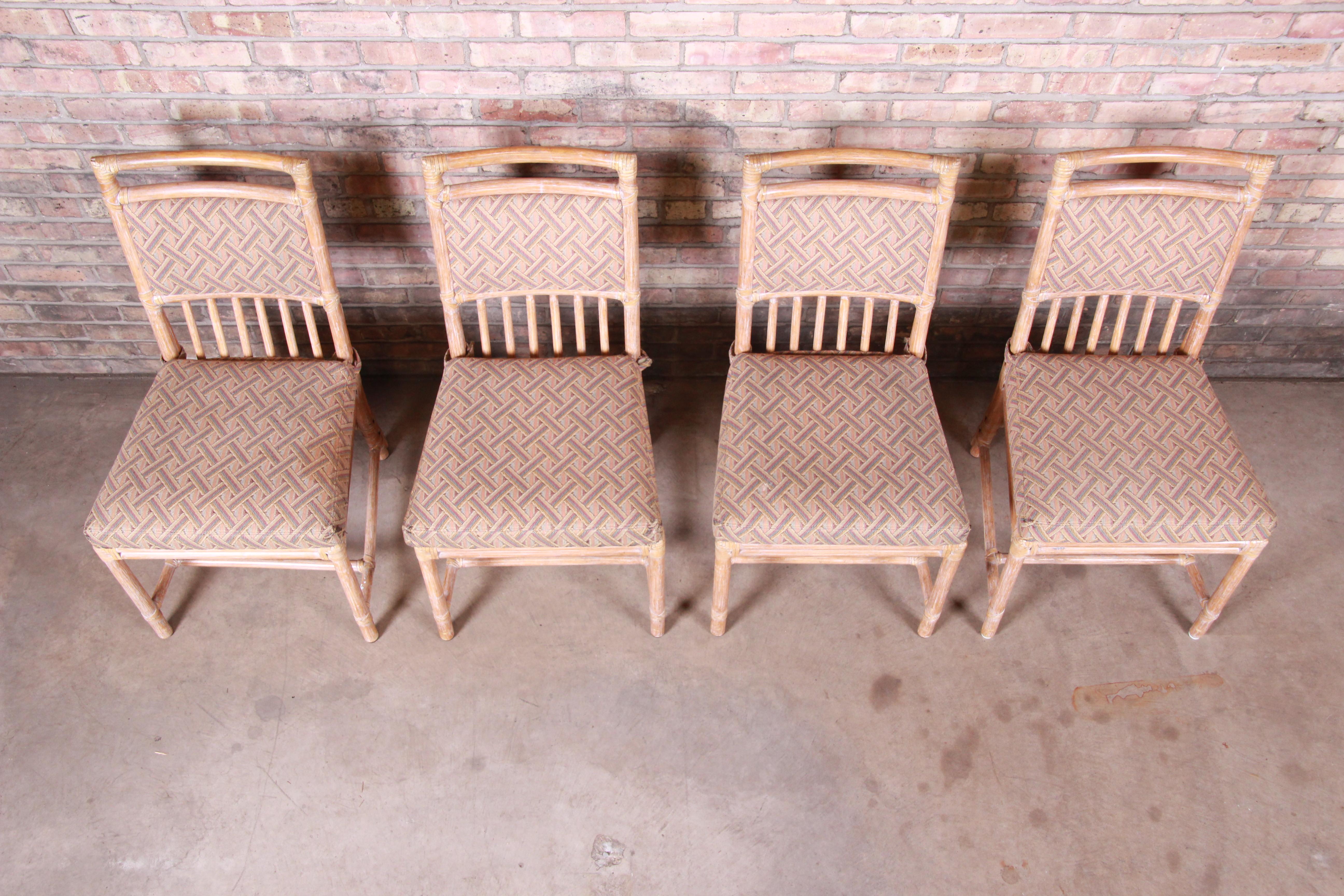 McGuire Midcentury Hollywood Regency Bamboo Rattan Dining Chairs, Set of Four In Good Condition In South Bend, IN