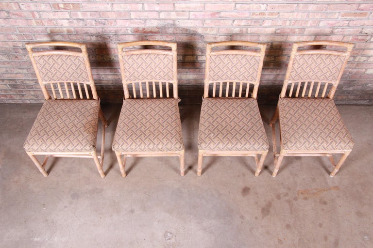 McGuire Midcentury Hollywood Regency Bamboo Rattan Dining Chairs, Set of Four In Good Condition For Sale In South Bend, IN