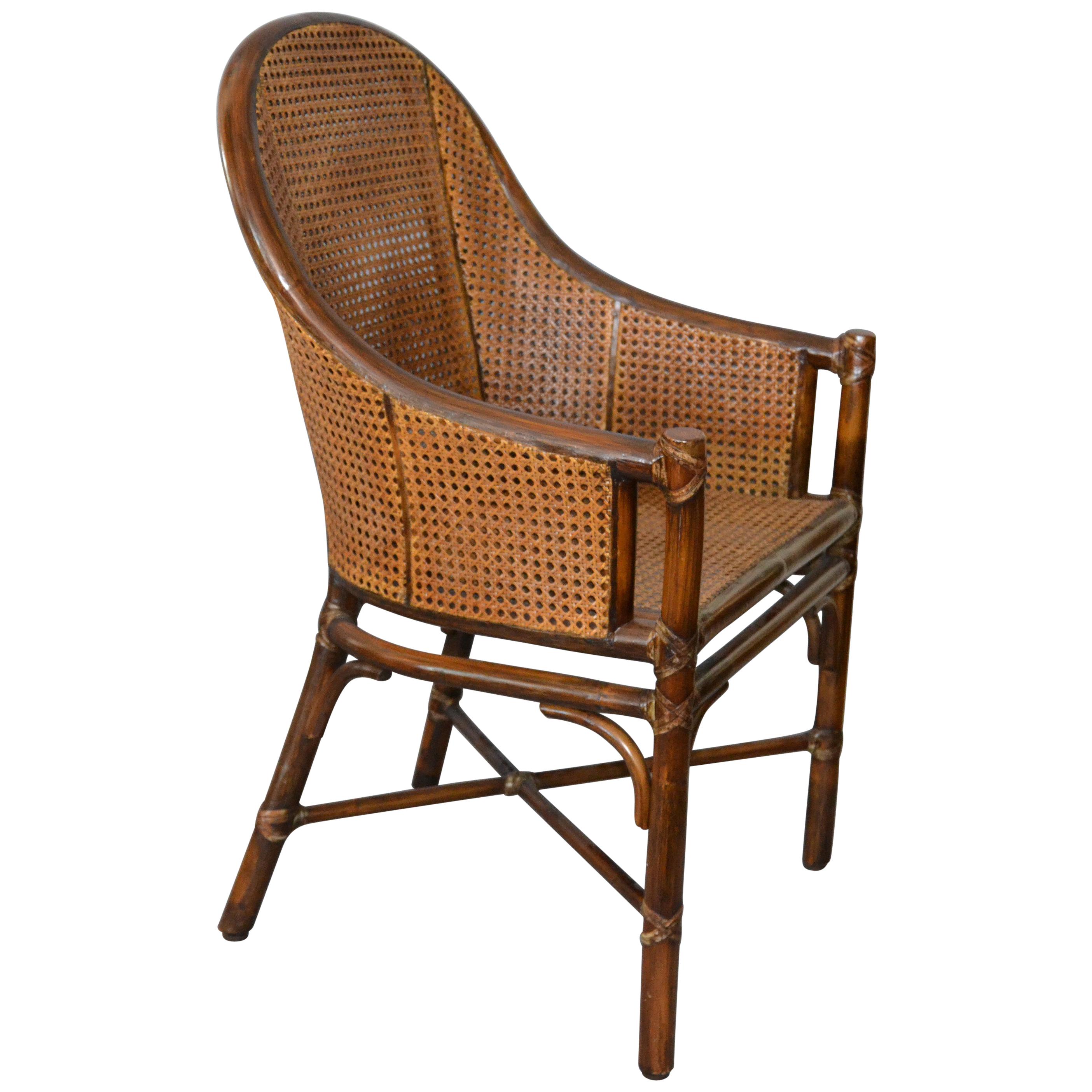 McGuire Mid-Century Modern Bamboo and Cane Armchair Leather Bindings, Desk Chair