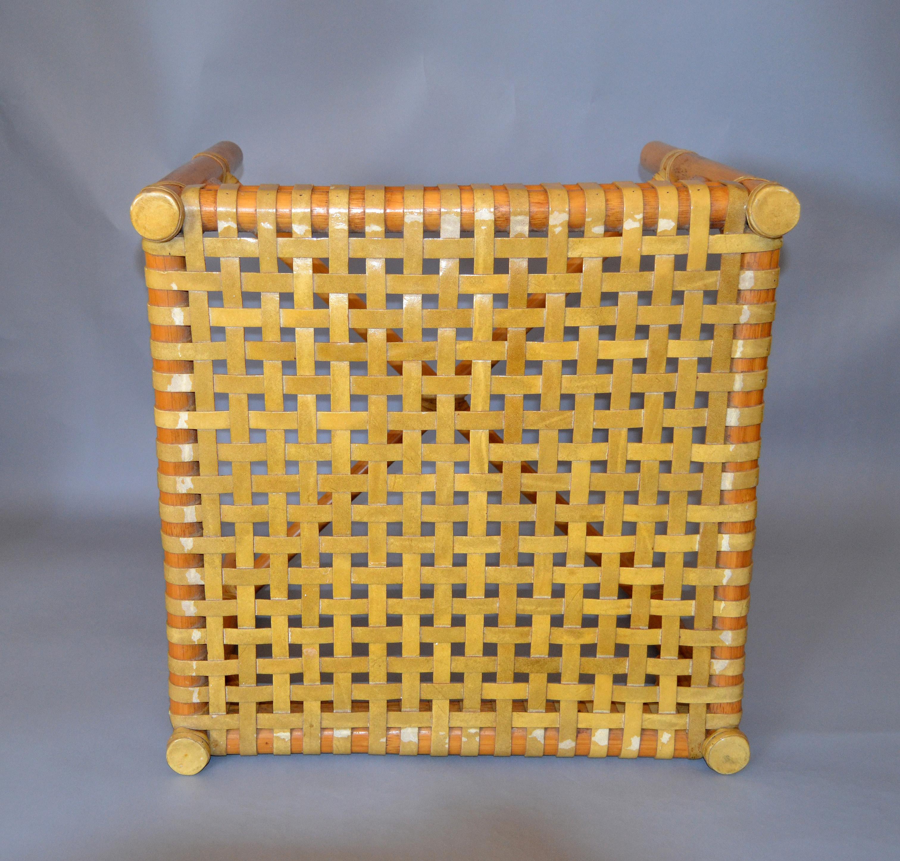 American McGuire Mid-Century Modern Bamboo and Handwoven Leather Top Side Table Stool For Sale