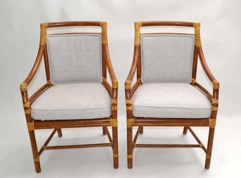 American McGuire Mid-Century Modern Bamboo & Cane Armchair Dining Chair Leather, Pair For Sale