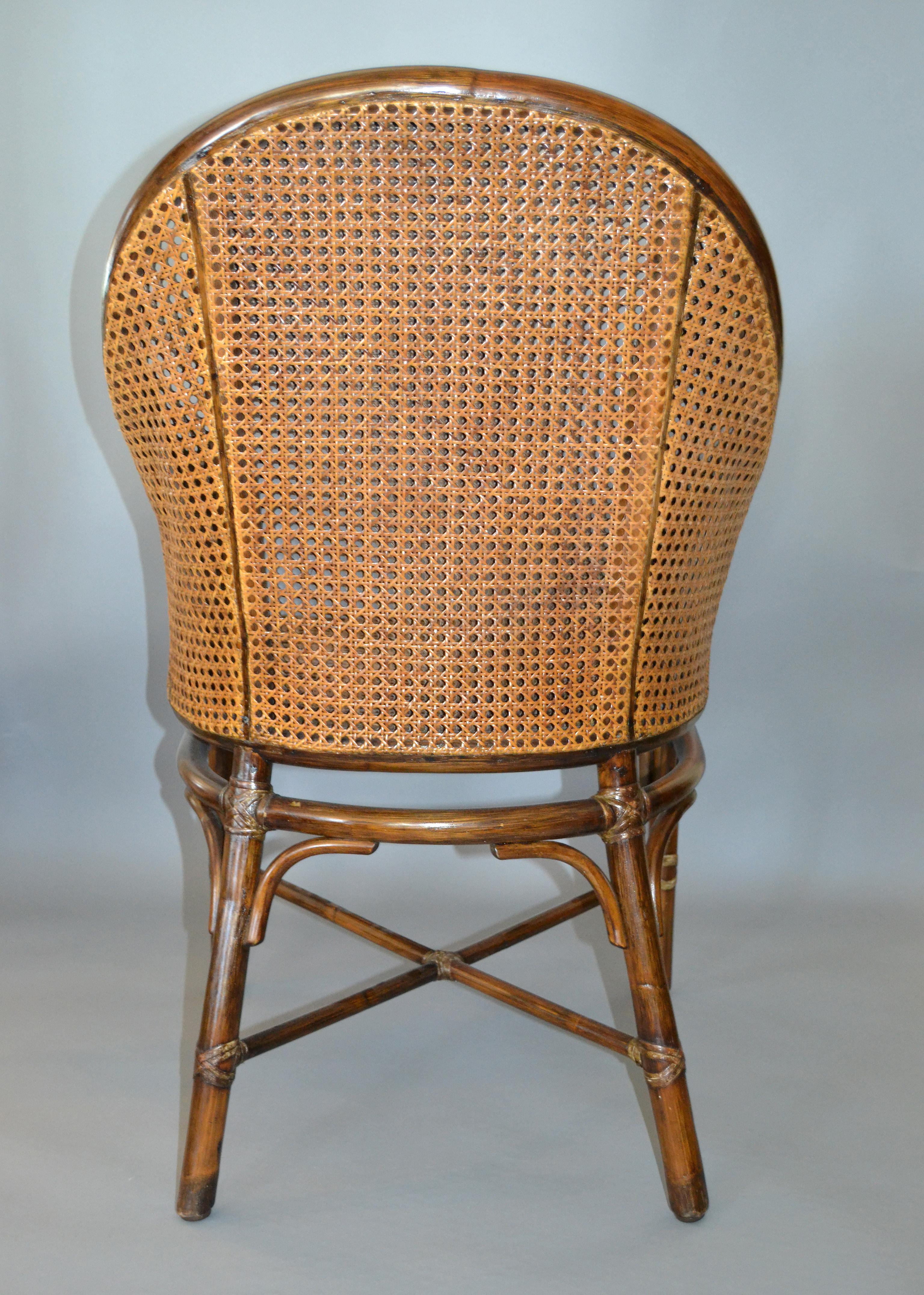 McGuire Mid-Century Modern Bamboo and Cane Armchair Leather Bindings, Desk Chair In Good Condition In Miami, FL