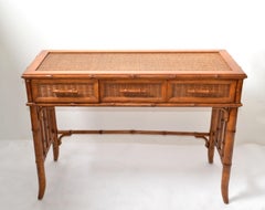 McGuire Mid-Century Modern Bentwood Bamboo & Handwoven Cane Top, Writing Desk