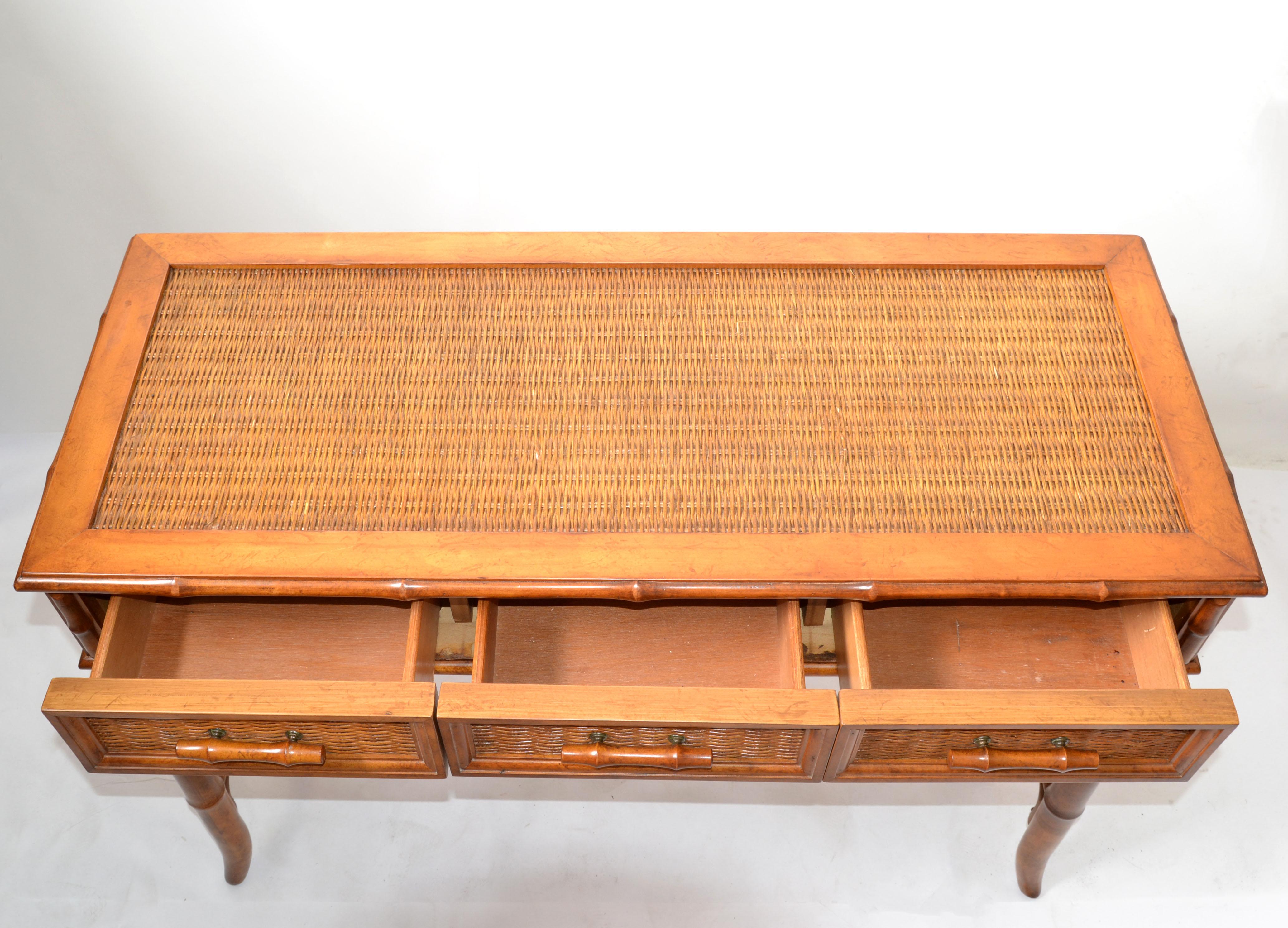 McGuire Mid-Century Modern Bentwood Bamboo & Handwoven Cane Top, Writing Desk 1