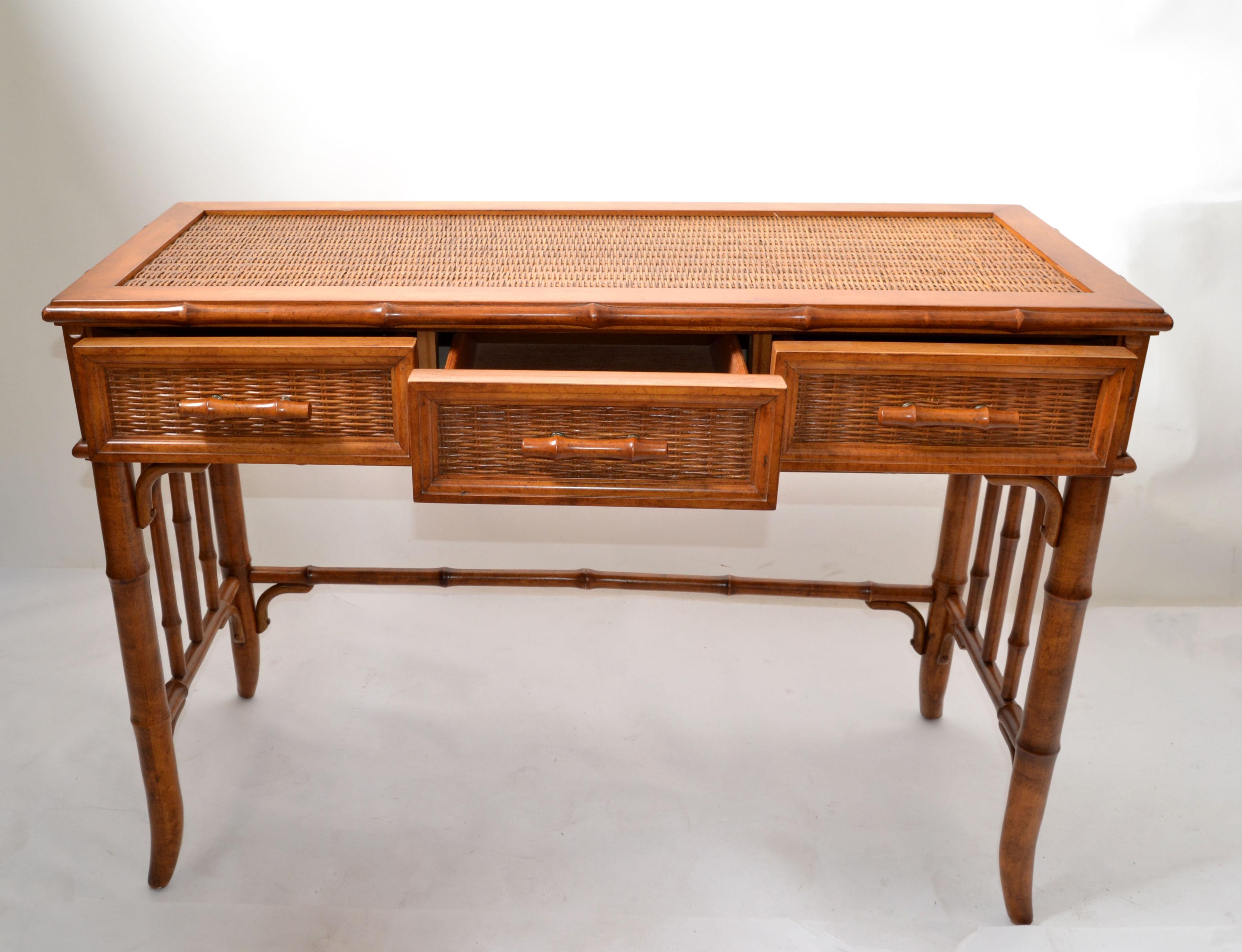 McGuire Mid-Century Modern Bentwood Bamboo & Handwoven Cane Top, Writing Desk 3
