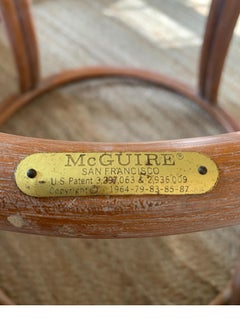 McGuire Mid-Century Modern Bentwood Rattan Glass Round Side End Tables, Signed