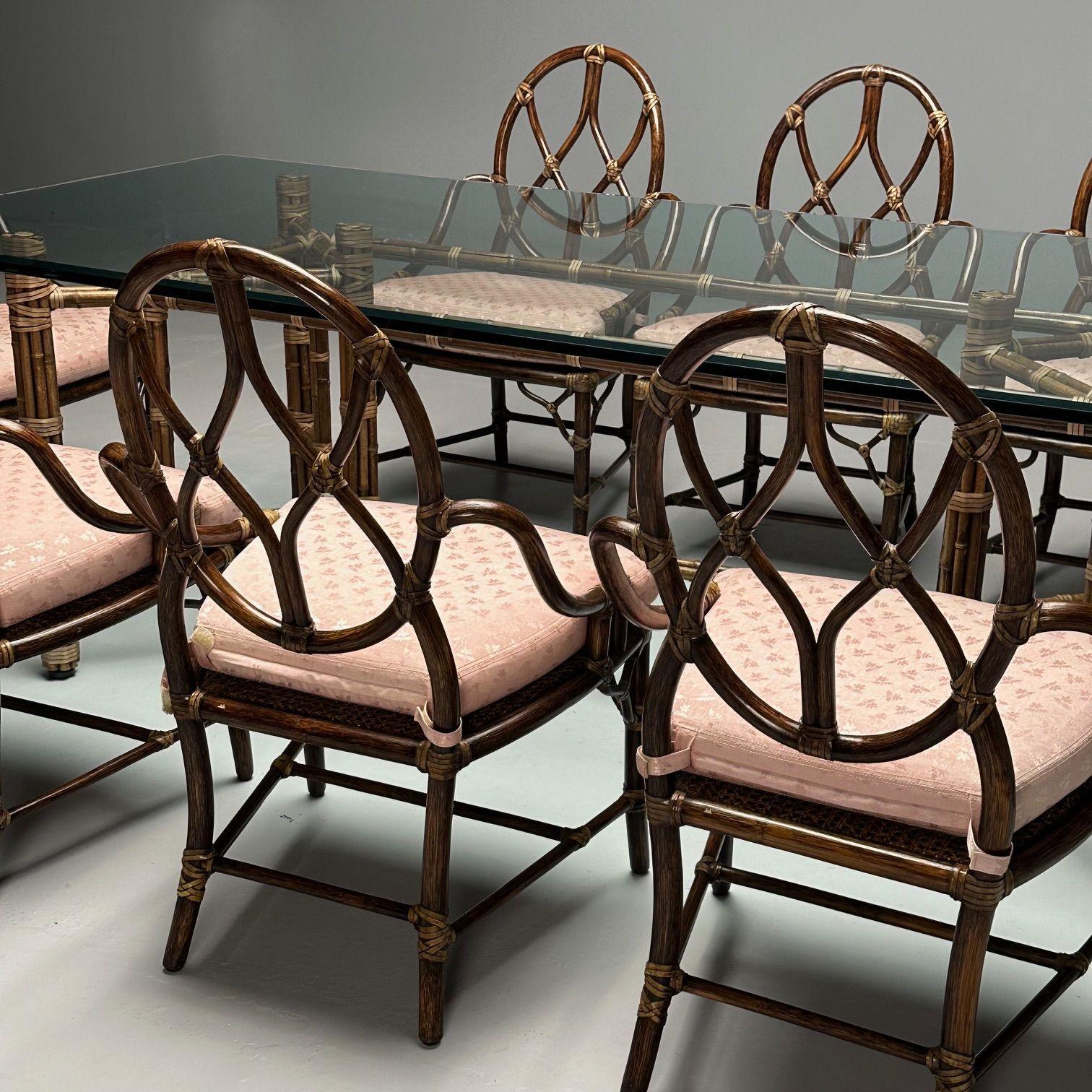 McGuire, table de salle à manger en verre, bambou, rotin, moderne du milieu du siècle, 1970 en vente 4