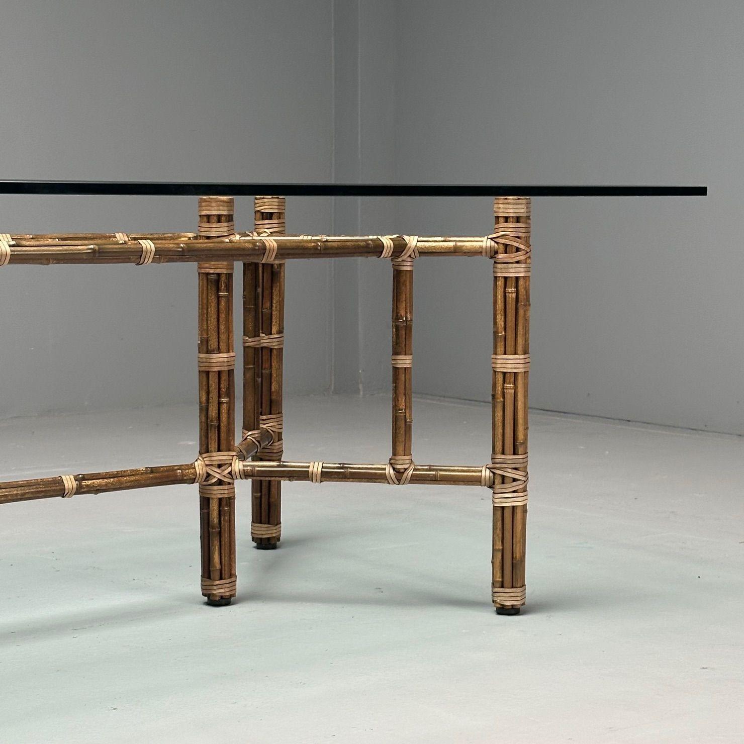 Fin du 20e siècle McGuire, table de salle à manger en verre, bambou, rotin, moderne du milieu du siècle, 1970 en vente