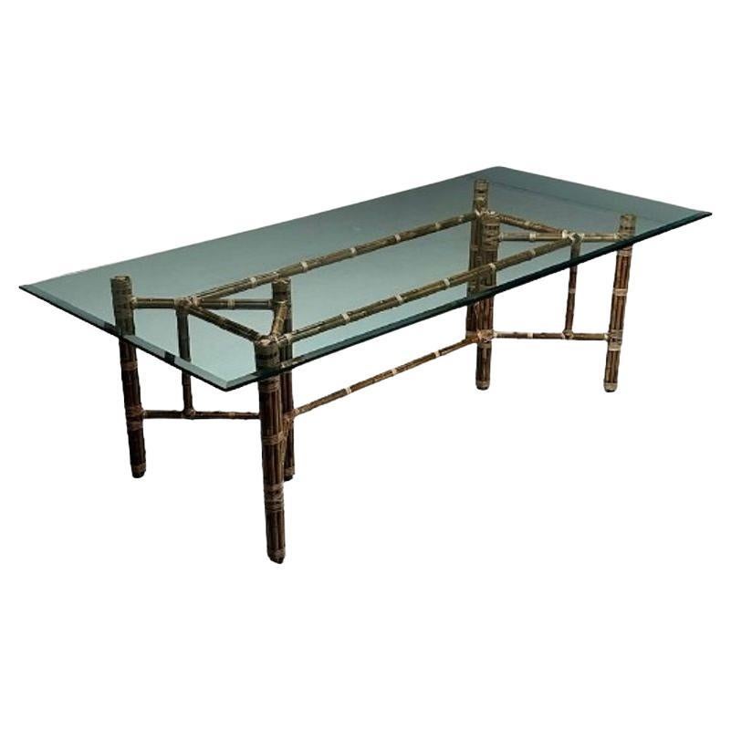 McGuire, Mid-Century Modern, Esstisch mit Glasplatte, Bambus, Rattan, 1970er Jahre
