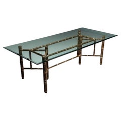 McGuire, Mid-Century Modern, Esstisch mit Glasplatte, Bambus, Rattan, 1970er Jahre