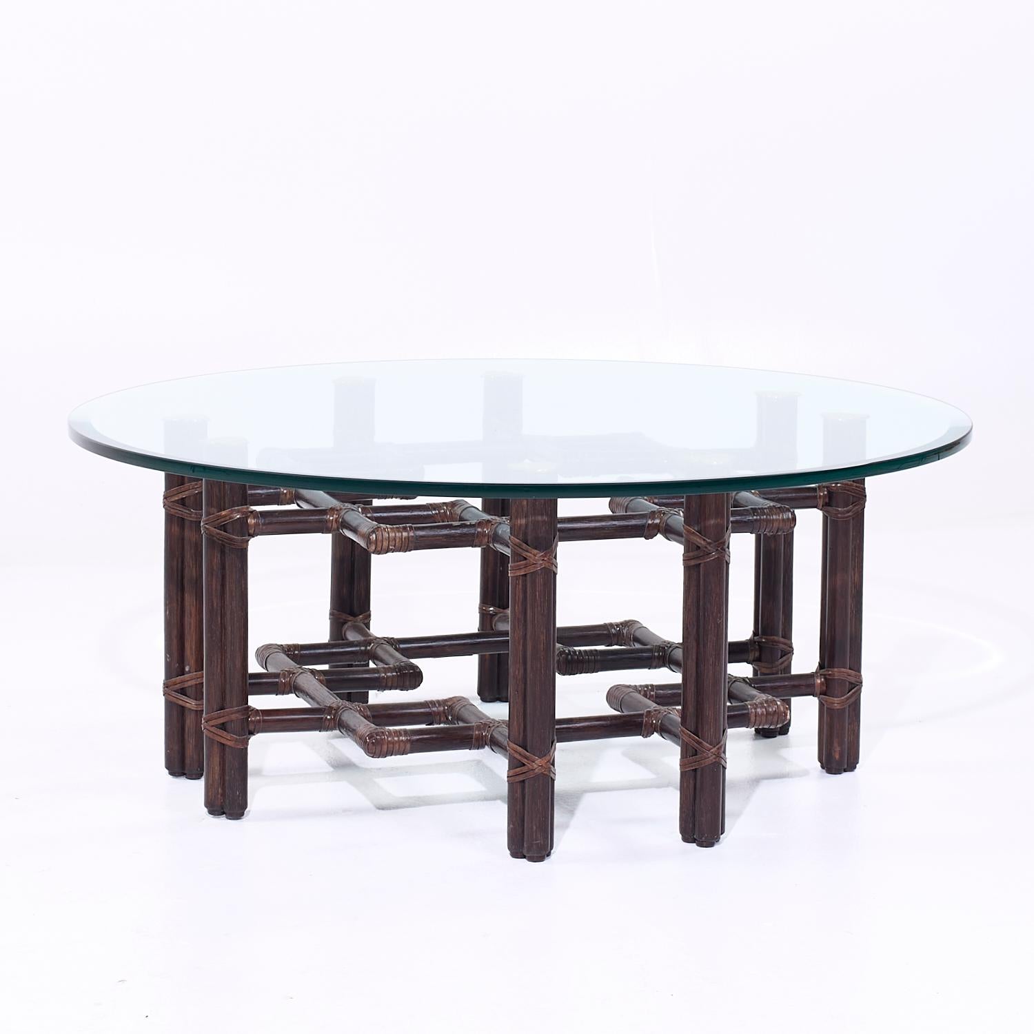McGuire Mid Century Rattan and Brass Coffee Table

This coffee table measures: 42 wide x 42 deep x 17.25 inches high

We take our photos in a controlled lighting studio to show as much detail as possible. We do not Photoshop out
