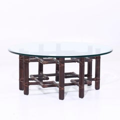 McGuire Mid Century Rattan and Brass Coffee Table