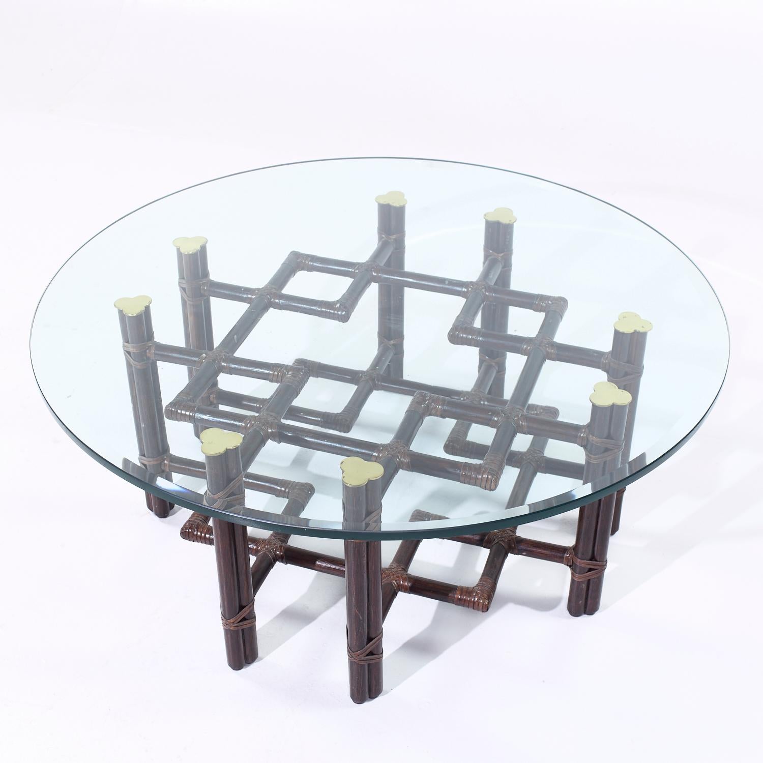 Laiton McGuire Mid Century Rattan and Brass Coffee Table en vente