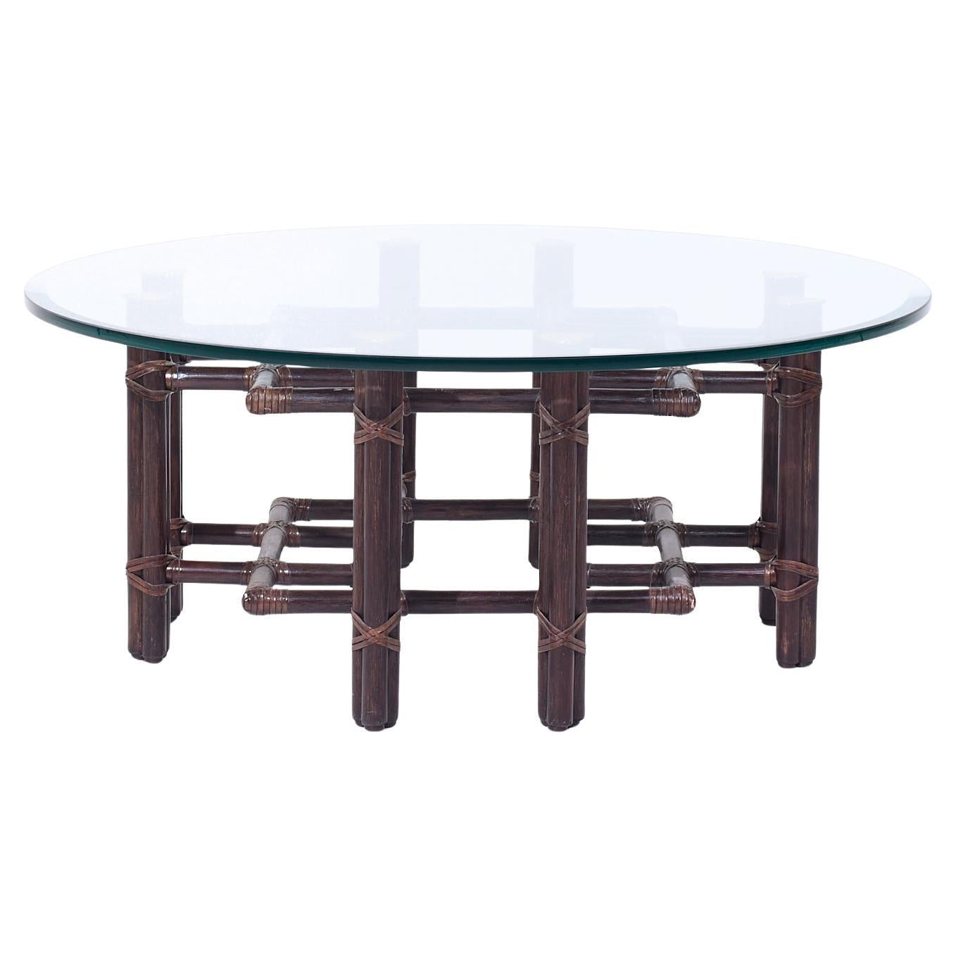 McGuire Mid Century Rattan and Brass Coffee Table en vente