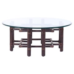 McGuire Mid Century Rattan and Brass Coffee Table