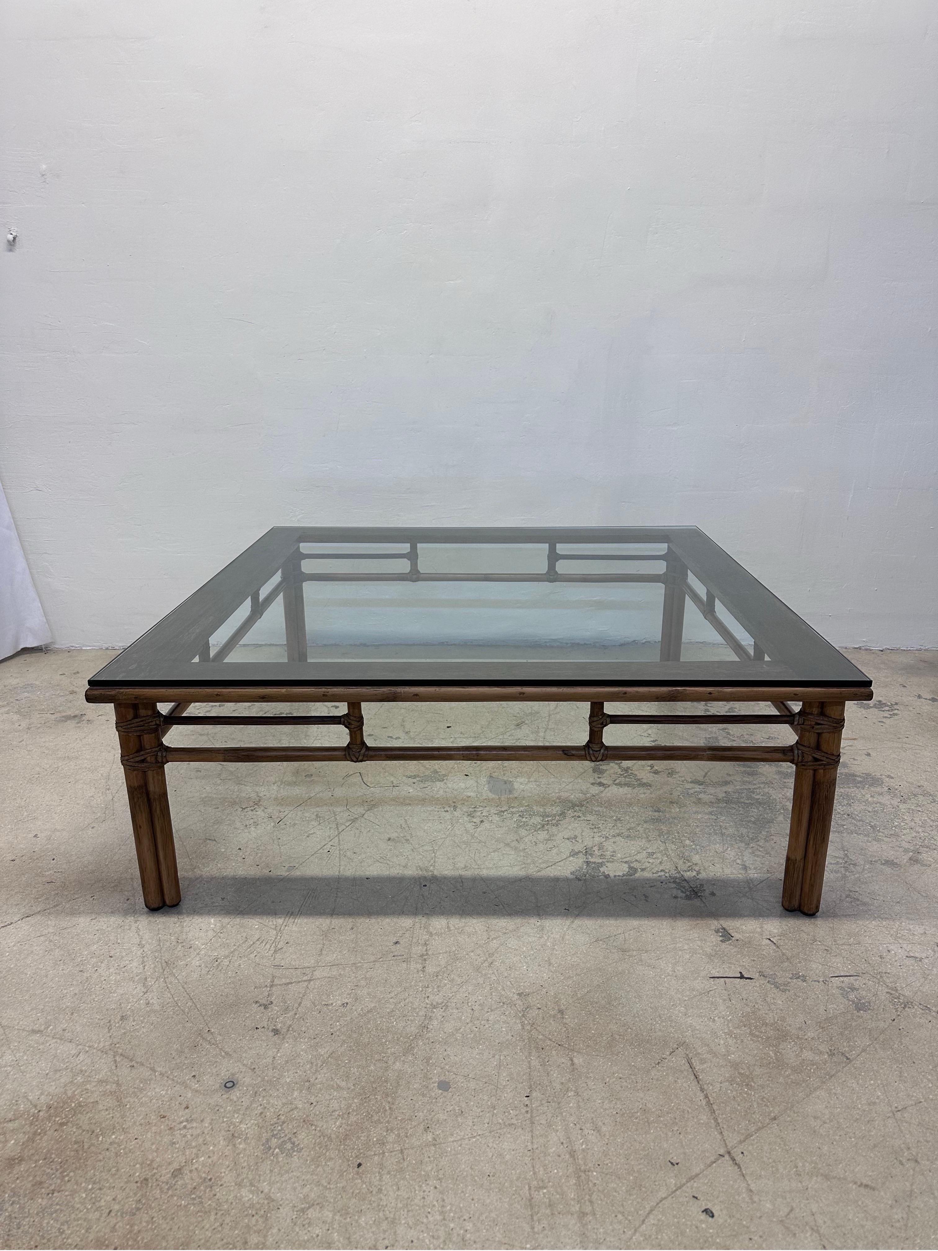 Mid-Century Modern McGuire Mid-Century Rattan and Glass Top Square Coffee Table