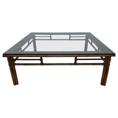 McGuire Mid-Century Rattan and Glass Top Square Coffee Table