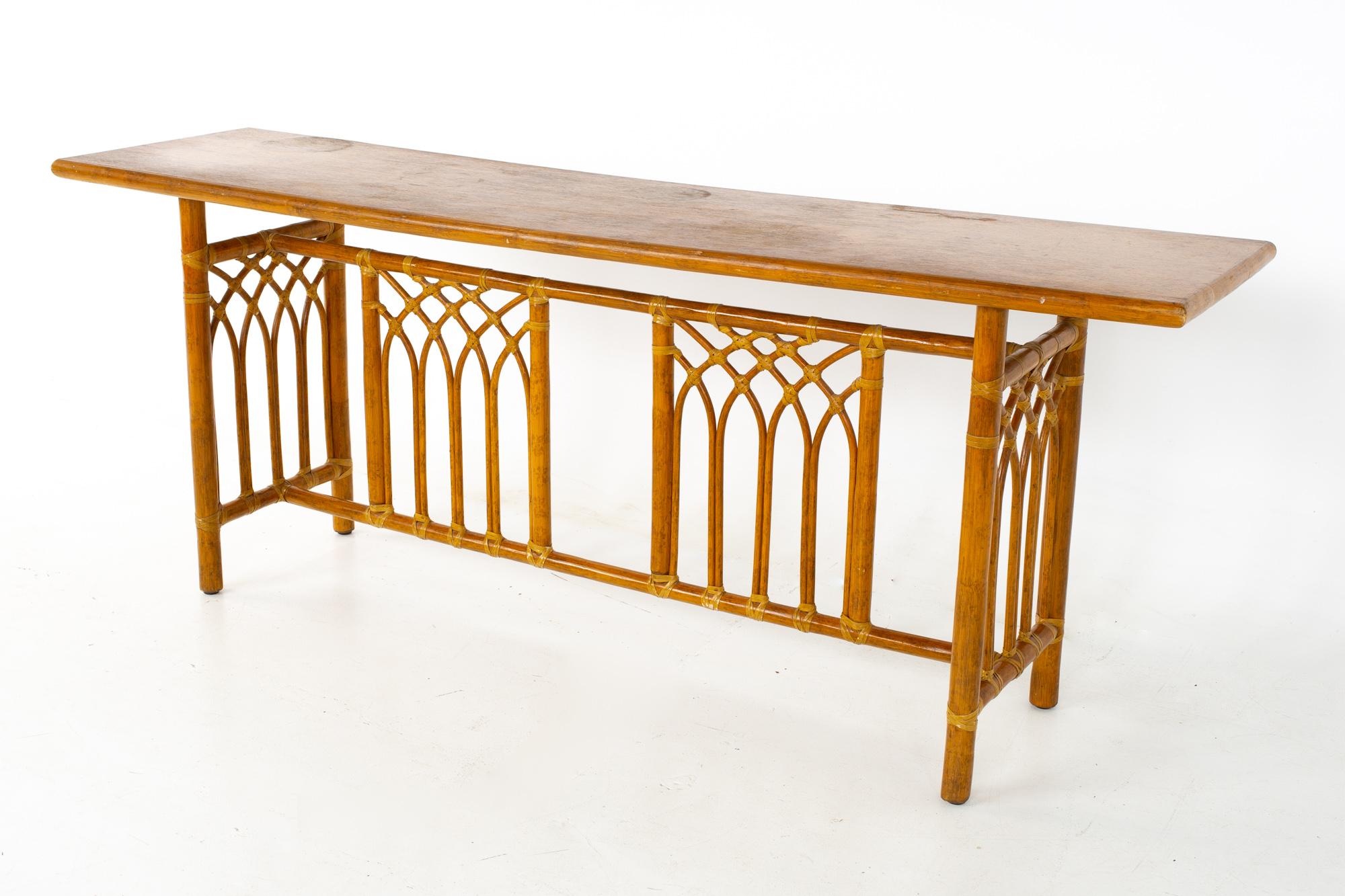 McGuire Mid Century Rattan Console Table In Good Condition In Countryside, IL