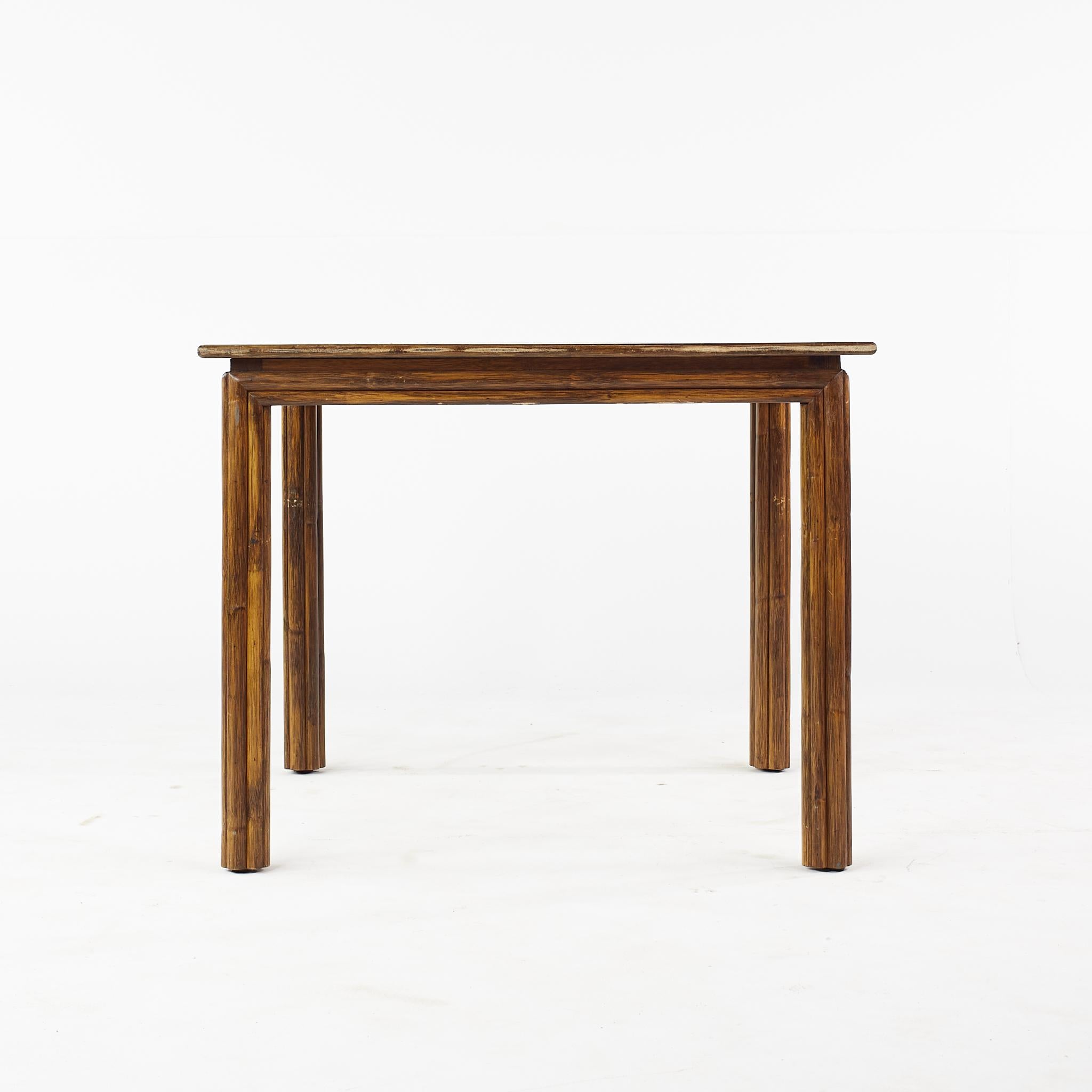 American McGuire Mid Century Walnut and Rattan Square Dining Table