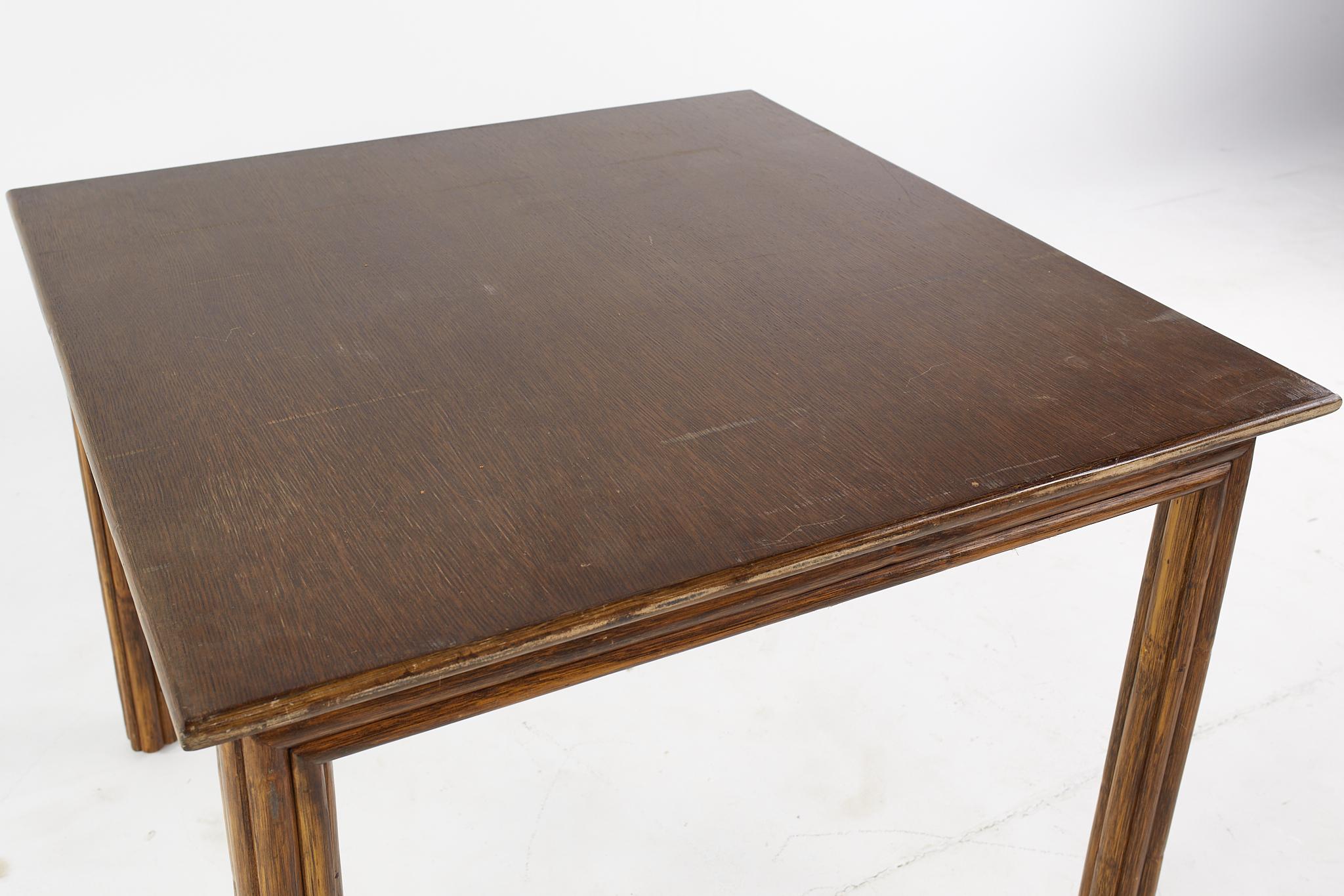 McGuire Mid Century Walnut and Rattan Square Dining Table In Good Condition In Countryside, IL