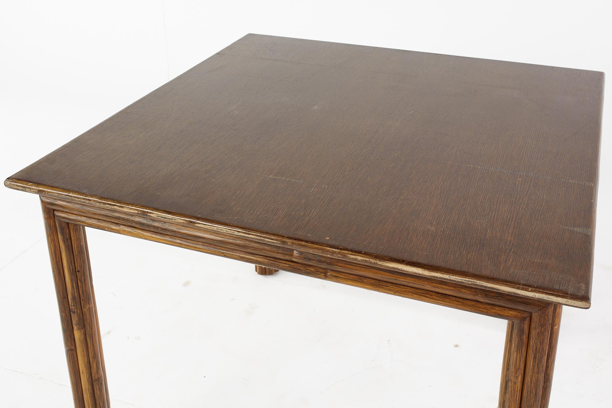 Late 20th Century McGuire Mid Century Walnut and Rattan Square Dining Table