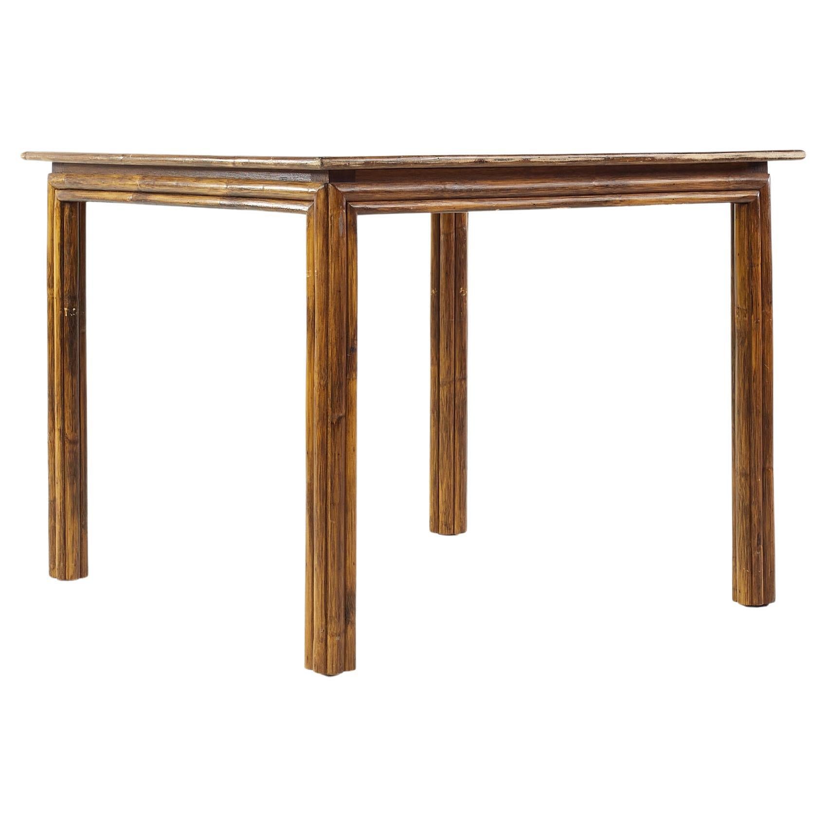 McGuire Mid Century Walnut and Rattan Square Dining Table
