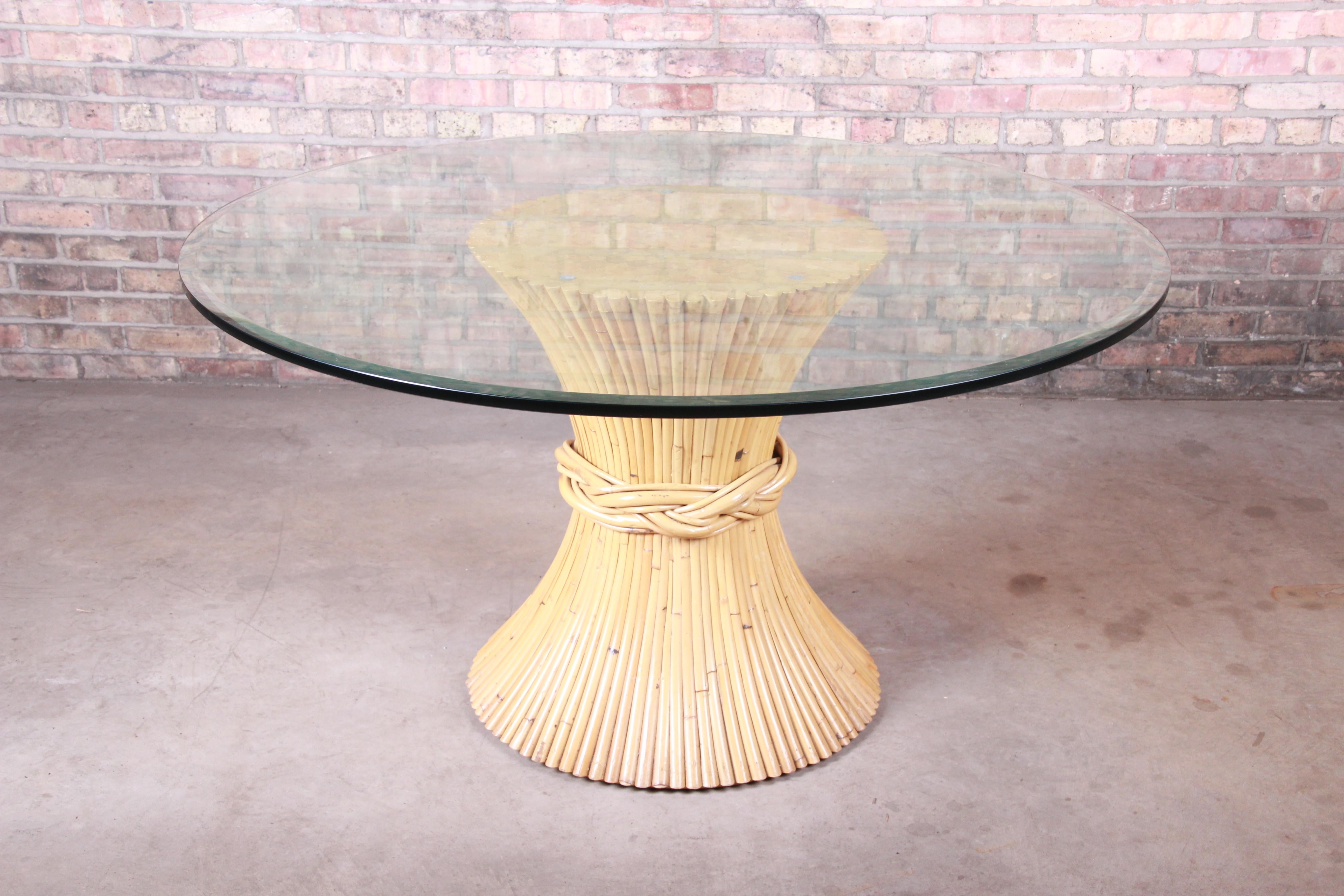Mid-Century Modern McGuire Midcentury Hollywood Regency Bamboo Sheaf of Wheat Pedestal Dining Table