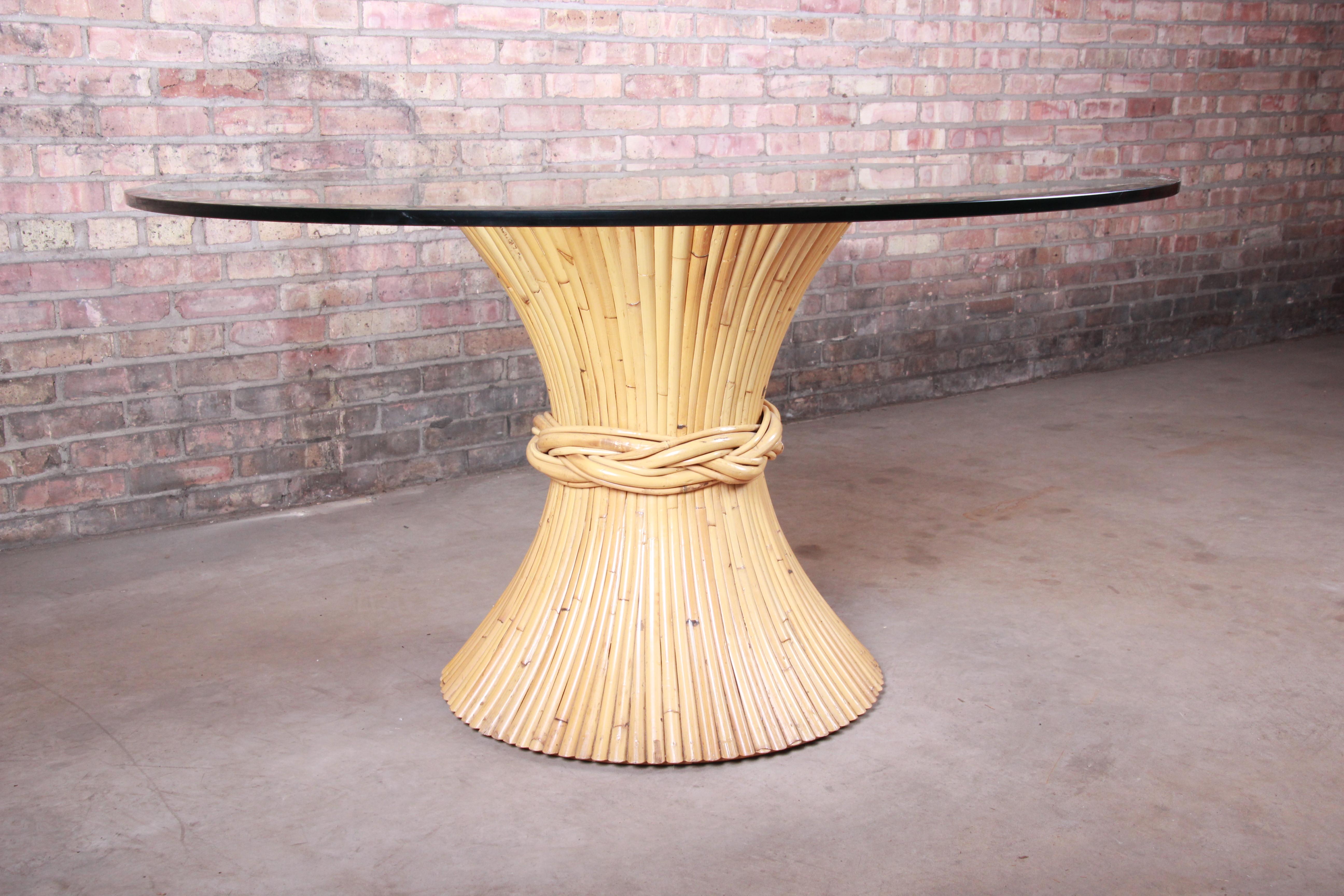 American McGuire Midcentury Hollywood Regency Bamboo Sheaf of Wheat Pedestal Dining Table
