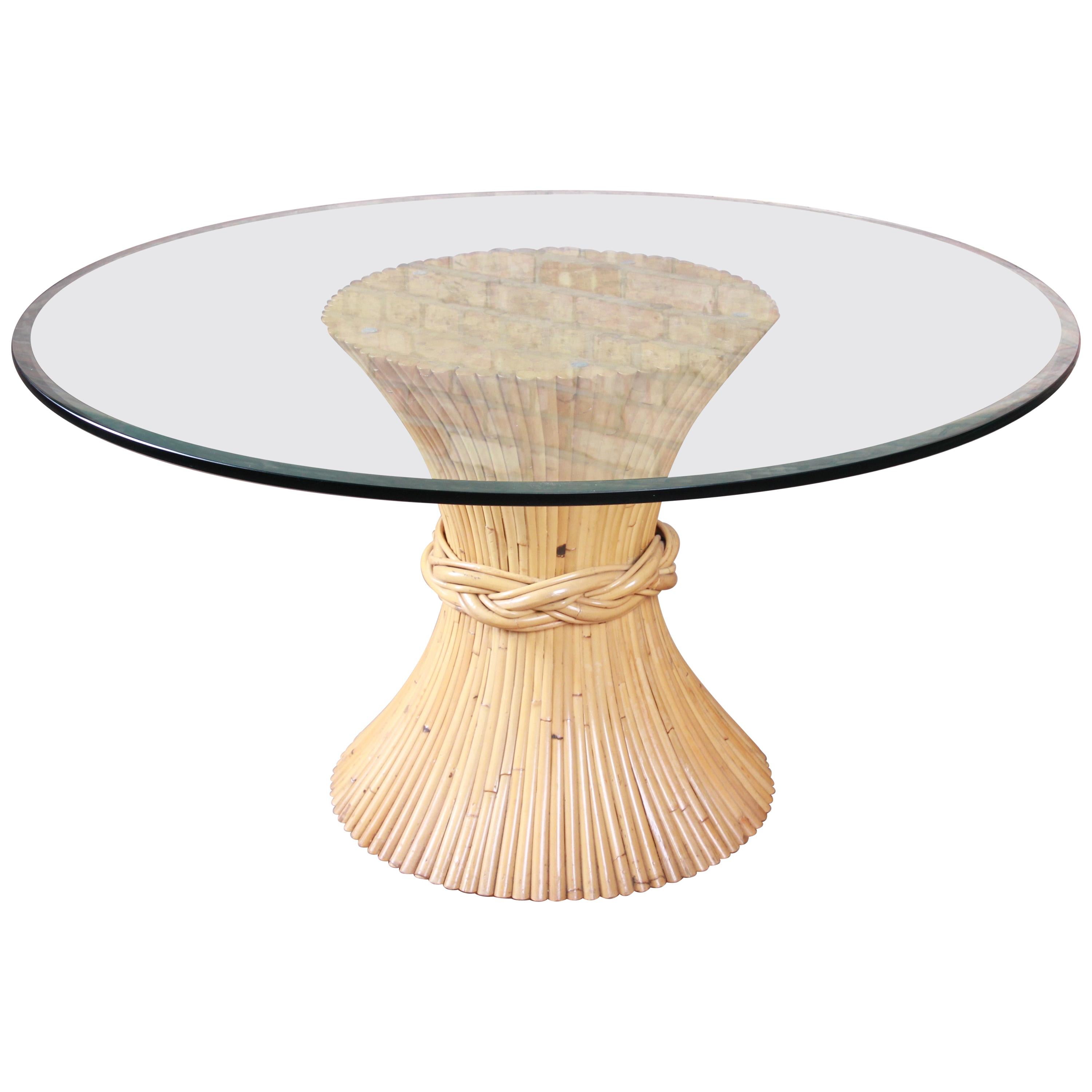 McGuire Midcentury Hollywood Regency Bamboo Sheaf of Wheat Pedestal Dining Table