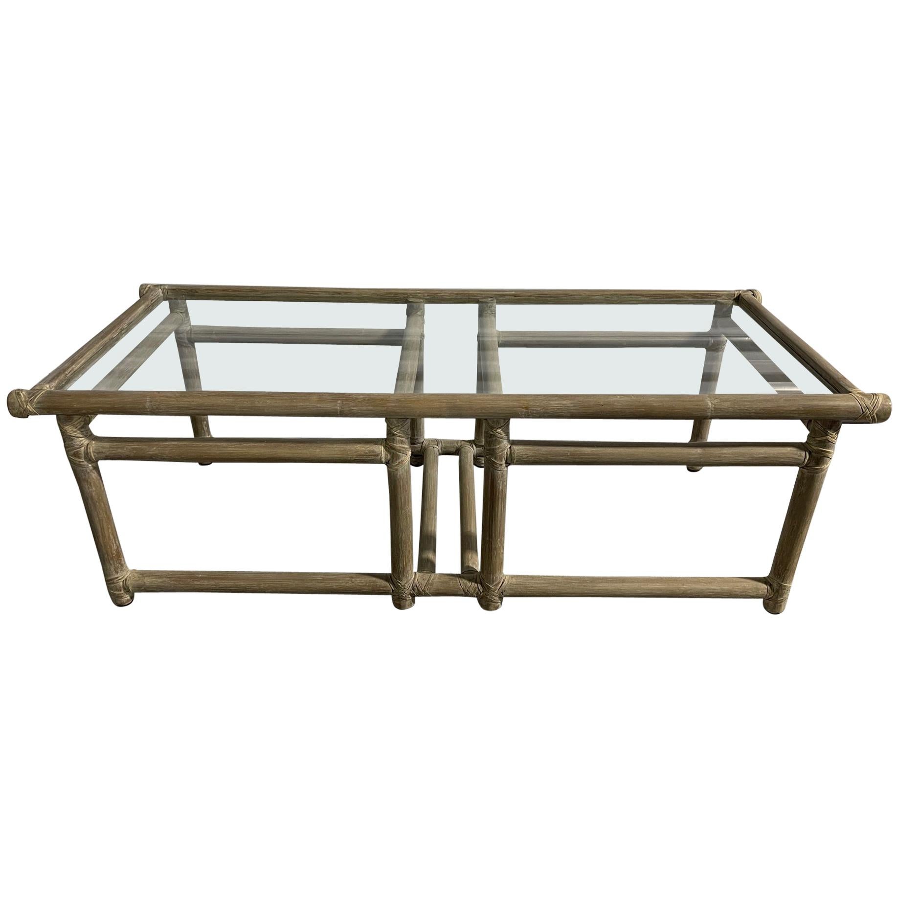 McGuire Midcentury Lacquered Bamboo Coffee Table with a Glass Top, 20th Century