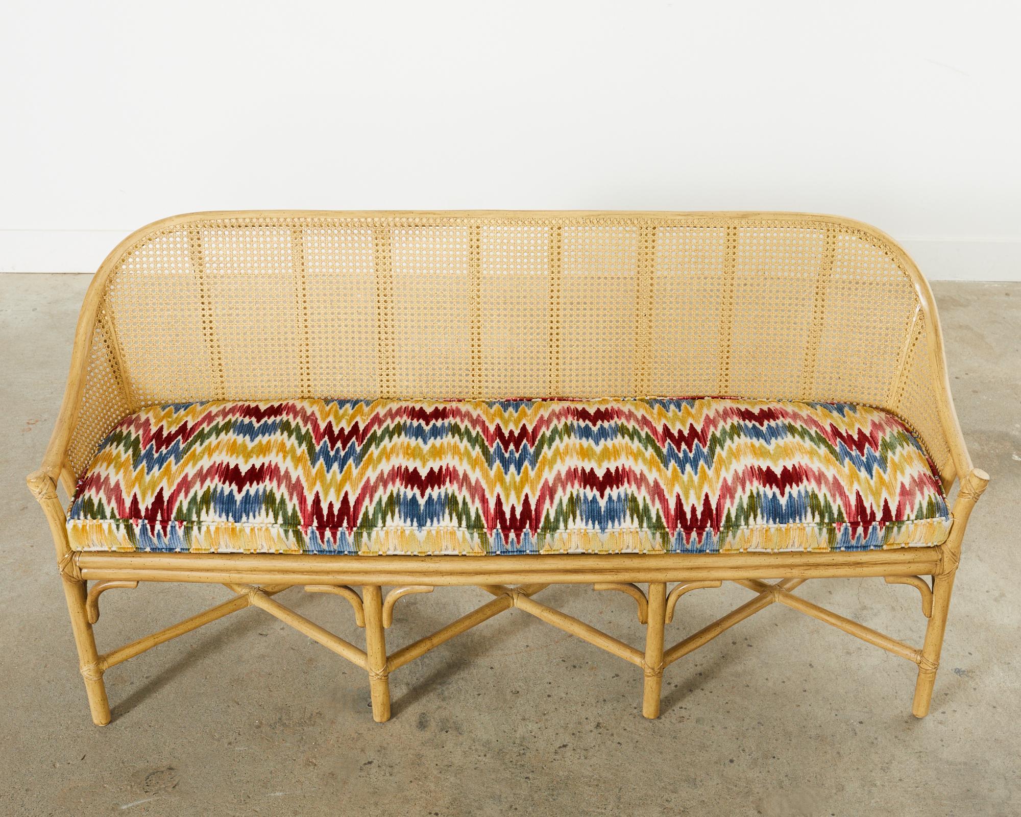 Hand-Crafted McGuire Midcentury Organic Modern Rattan Cane Settee For Sale