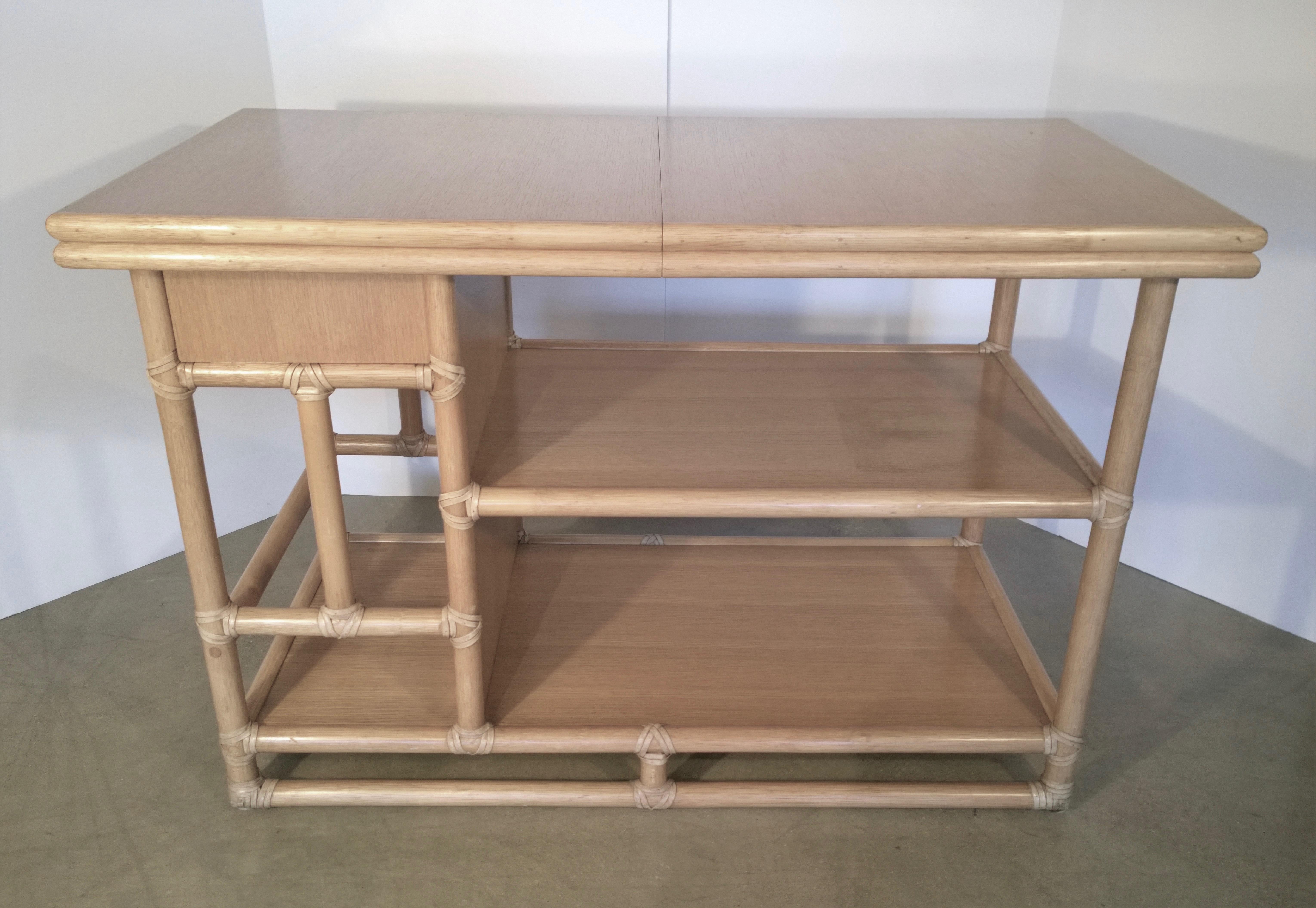 McGuire Natural Bamboo, White Laminate and Brass Expandable Bar Server Buffet In Good Condition For Sale In Houston, TX