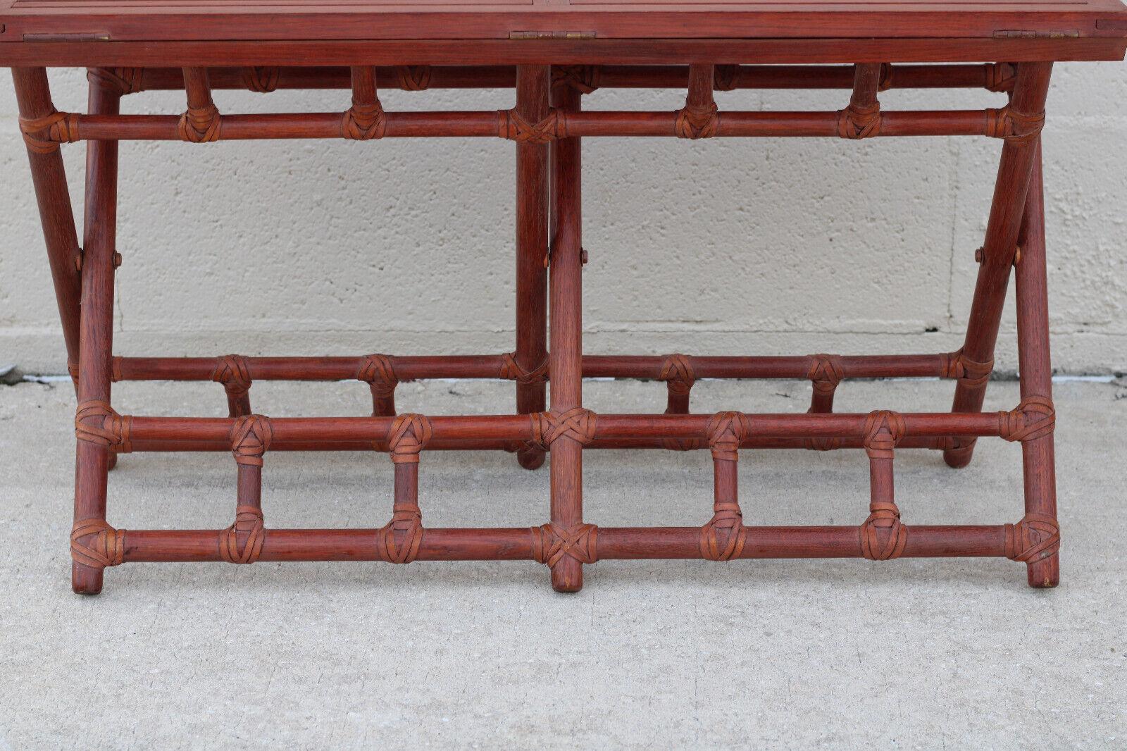 Late 20th Century McGuire Oak, Rattan and Rawhide Folding Table or Bench For Sale