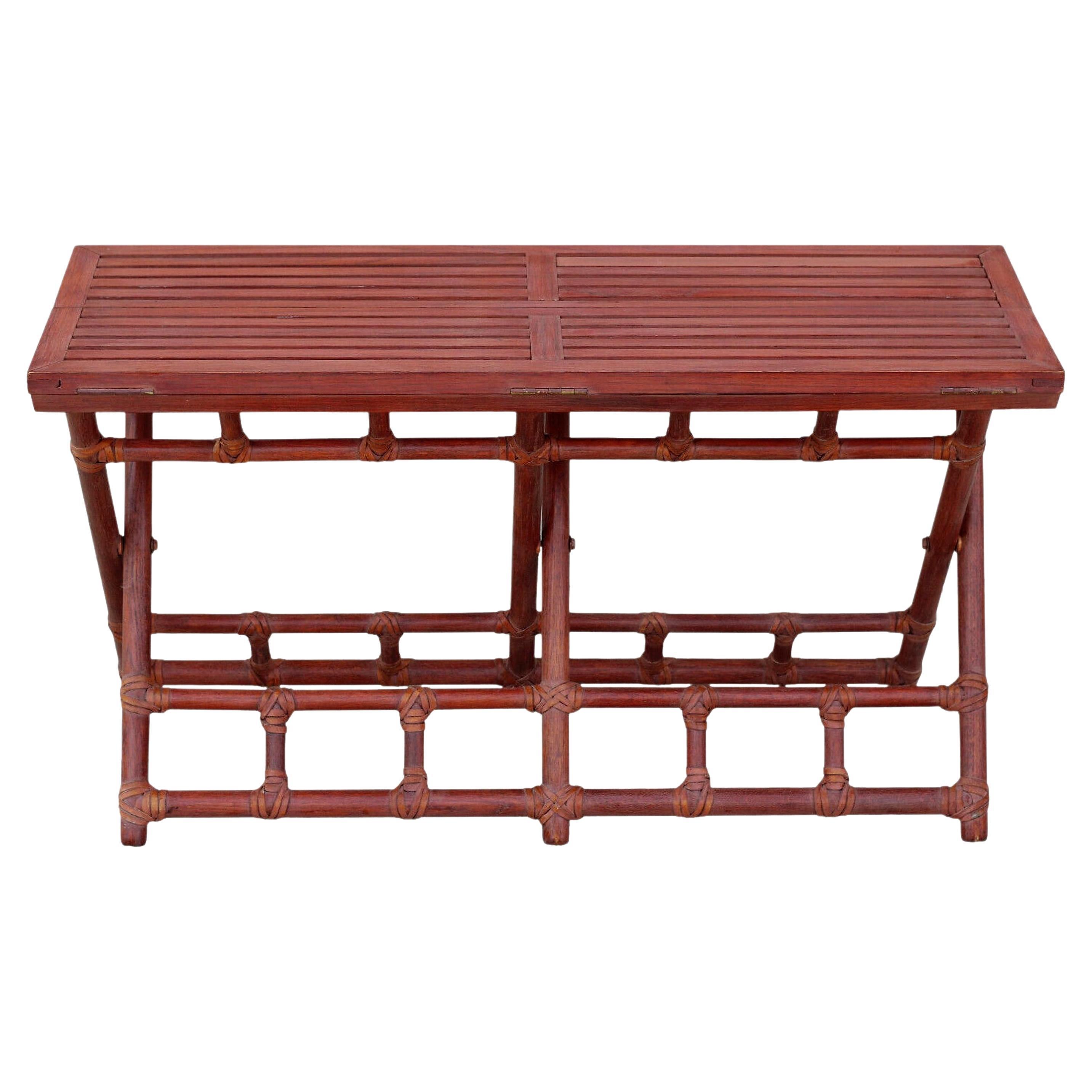 McGuire Oak, Rattan and Rawhide Folding Table or Bench