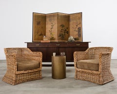 Aparador Buffet de ratán roble McGuire con bandejas para servir